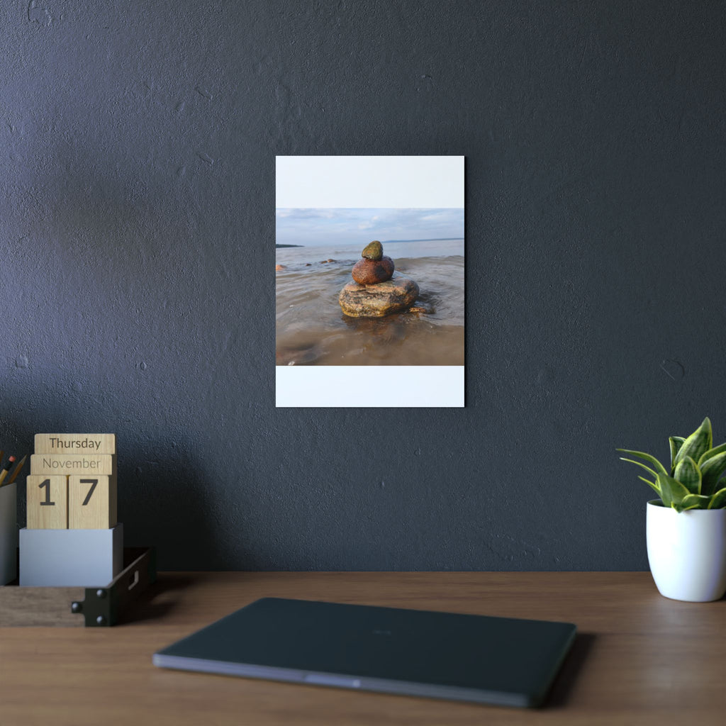 Stacked Beach Rocks Aluminum Panel Wall Art — Serene Coastal Zen Photo Print
