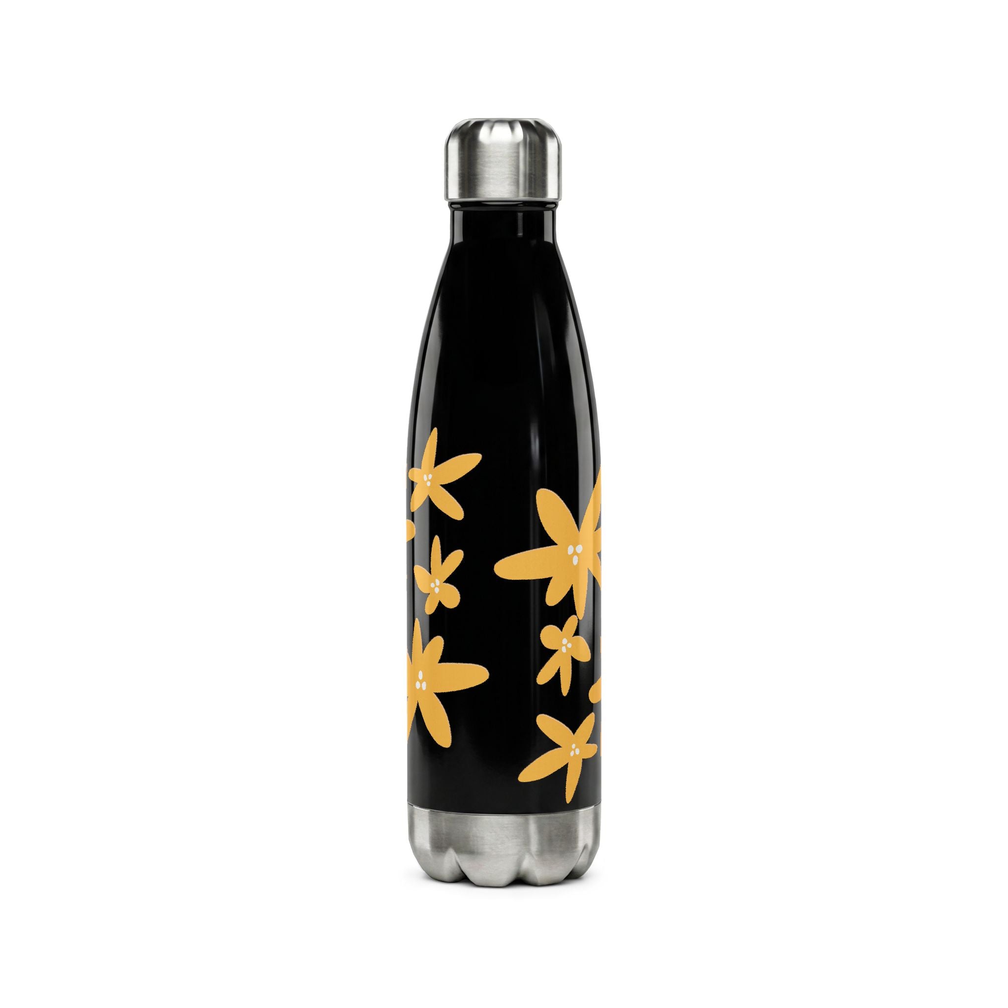 17oz Stainless Steel Water Bottle — White with Yellow Floral Daisies