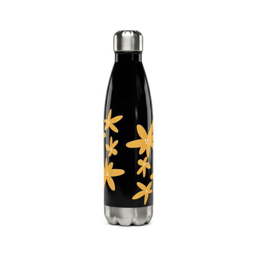 17oz Stainless Steel Water Bottle — White with Yellow Floral Daisies