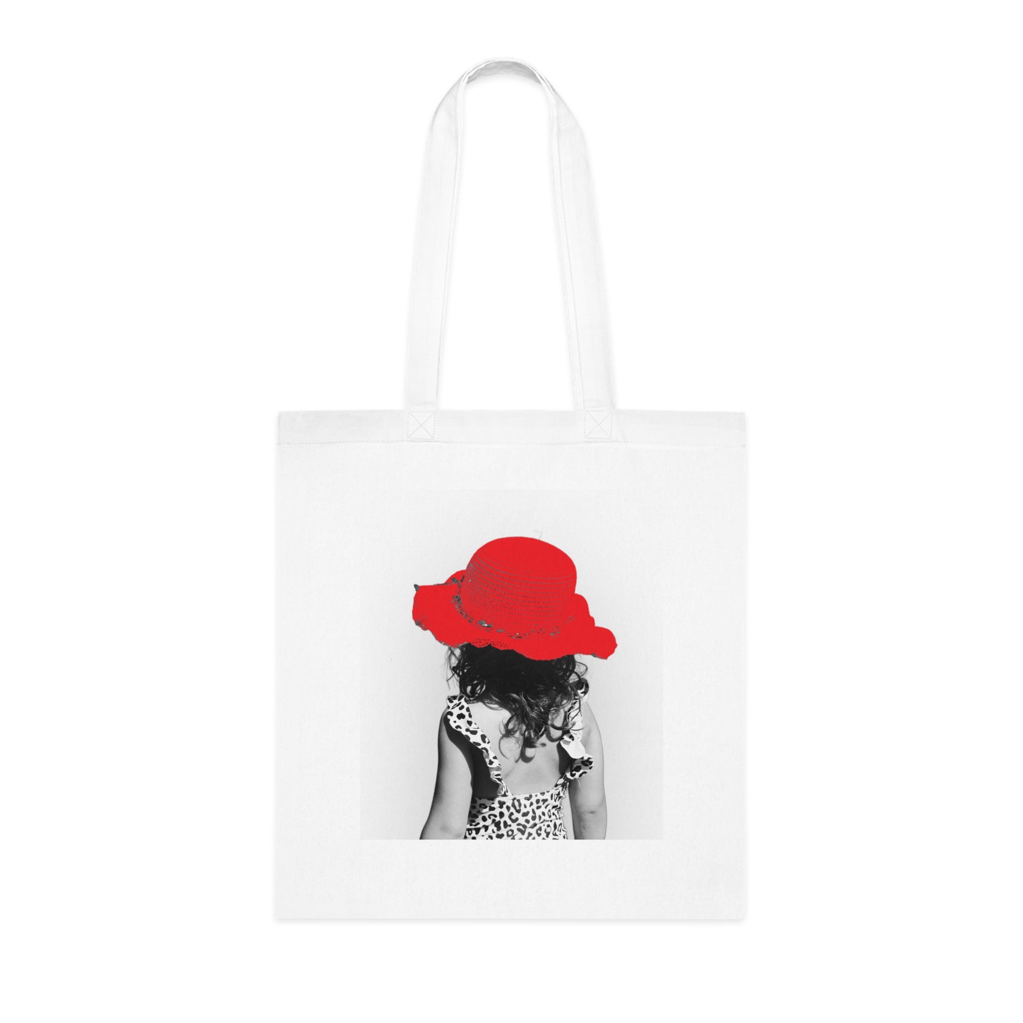 Red Hat Girl Cotton Tote — Vintage Black & White Photo Tote Bag