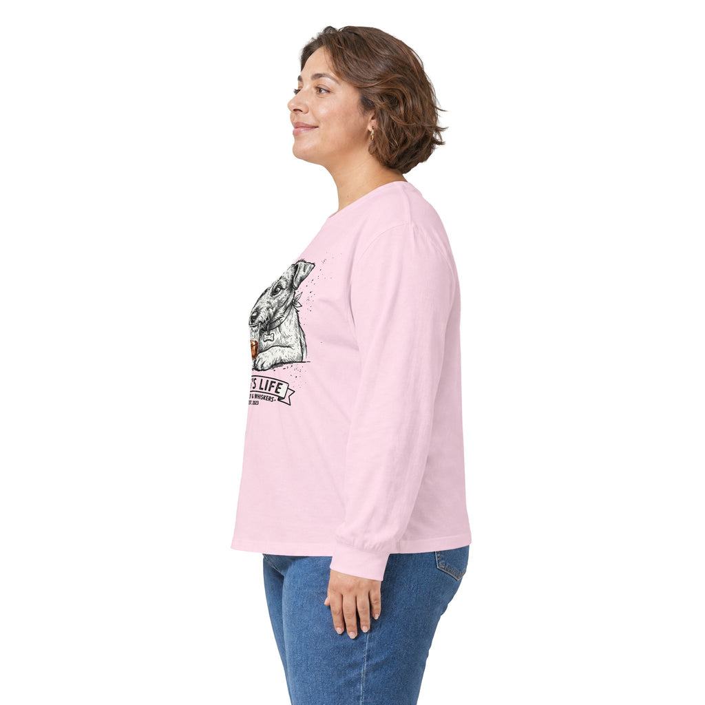 Long Sleeve Tee — "Dog's Life" Jack Russell & Whiskey Graphic