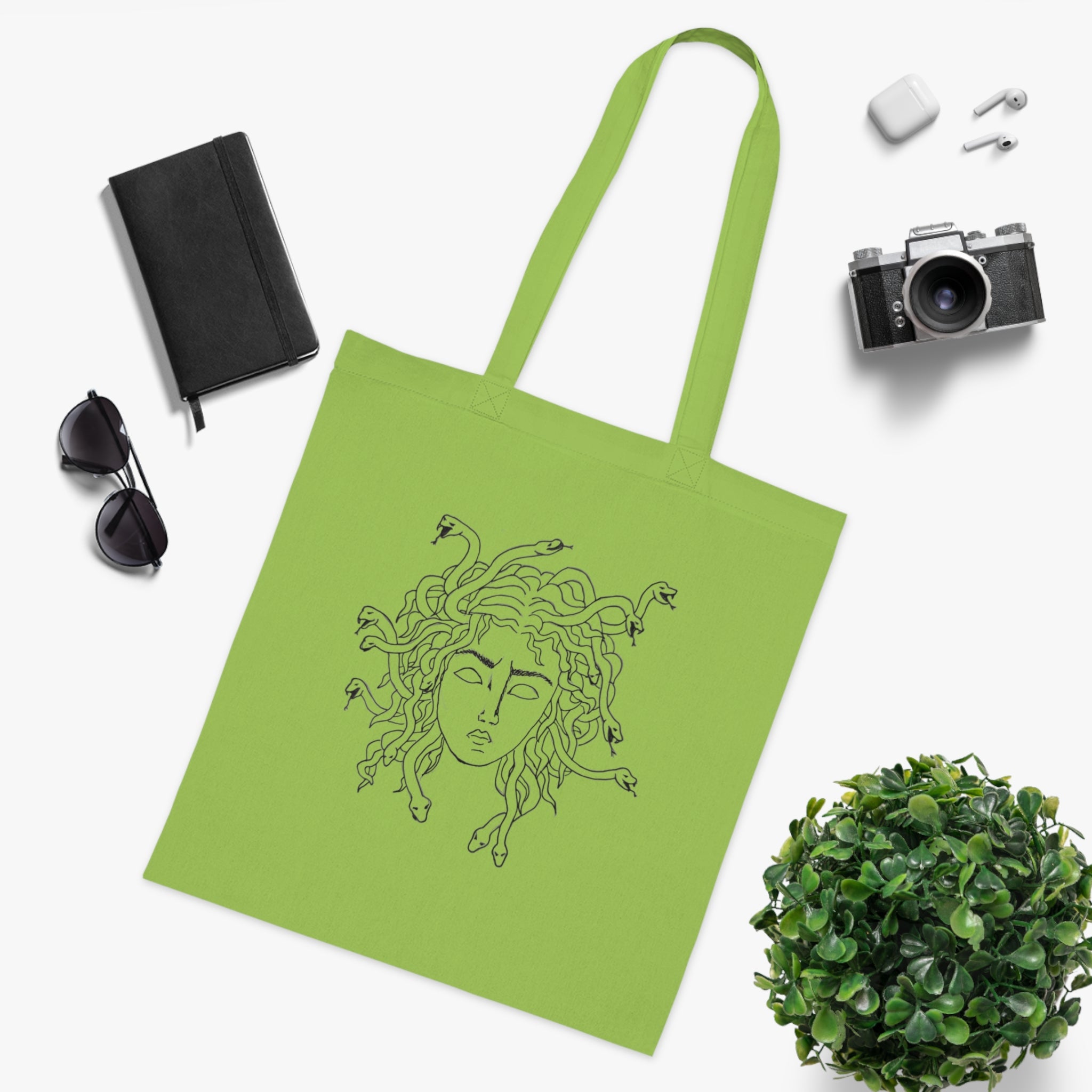 Medusa Line Art Cotton Tote Bag – Mythical Greek Goddess Illustration