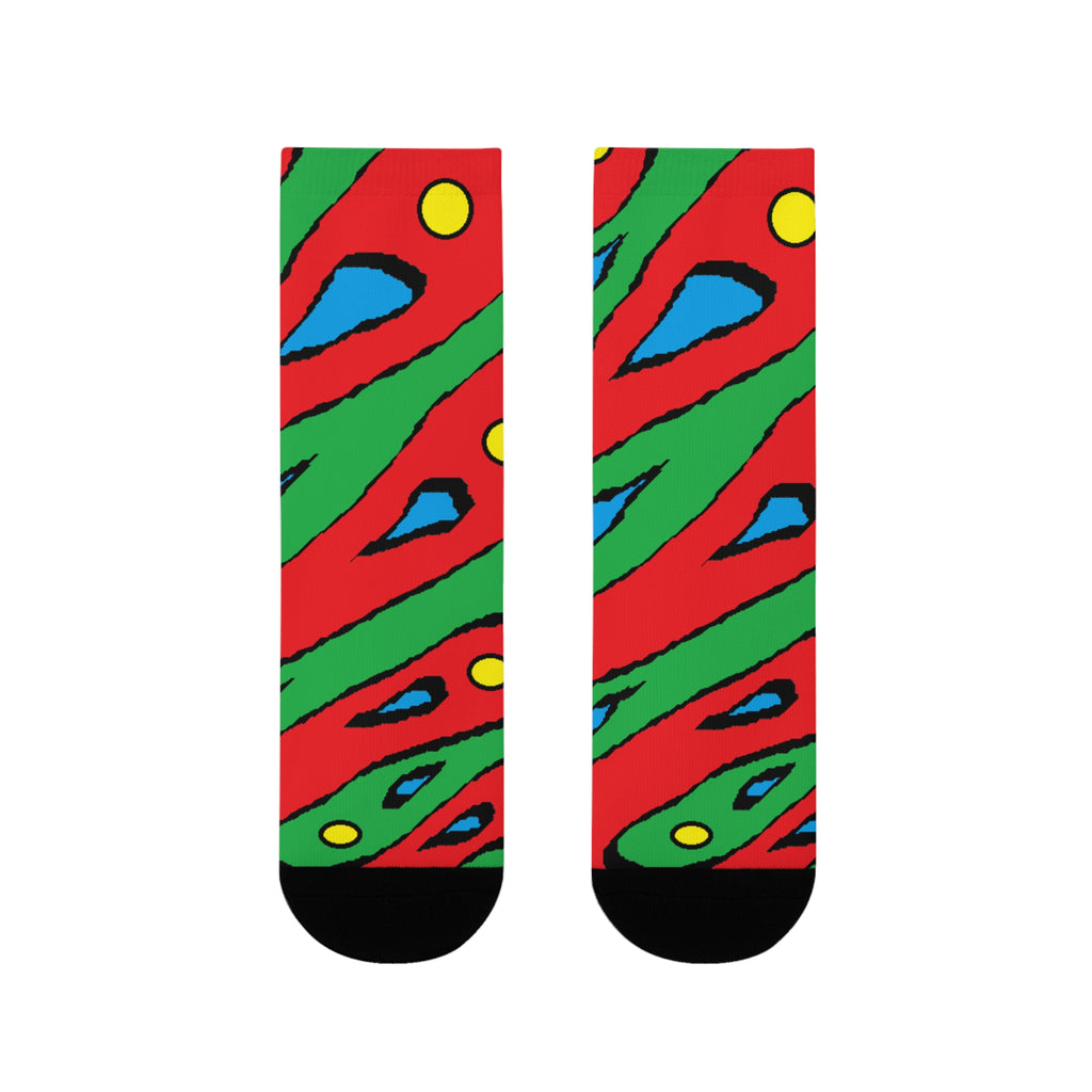 Abstract Colorful Swirl Crew Socks – Bold Red, Green & Blue Sublimation Design