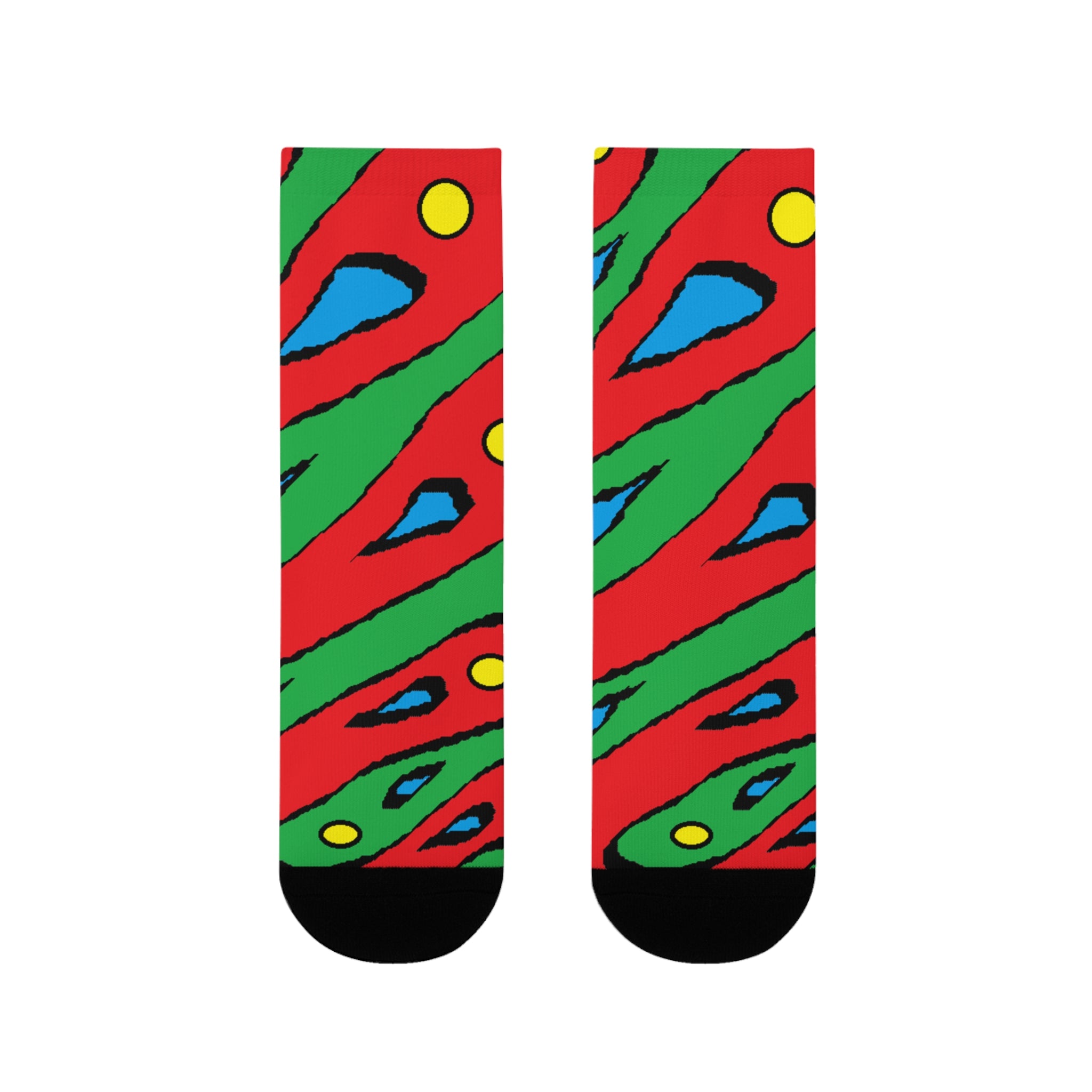 Abstract Colorful Swirl Crew Socks – Bold Red, Green & Blue Sublimation Design