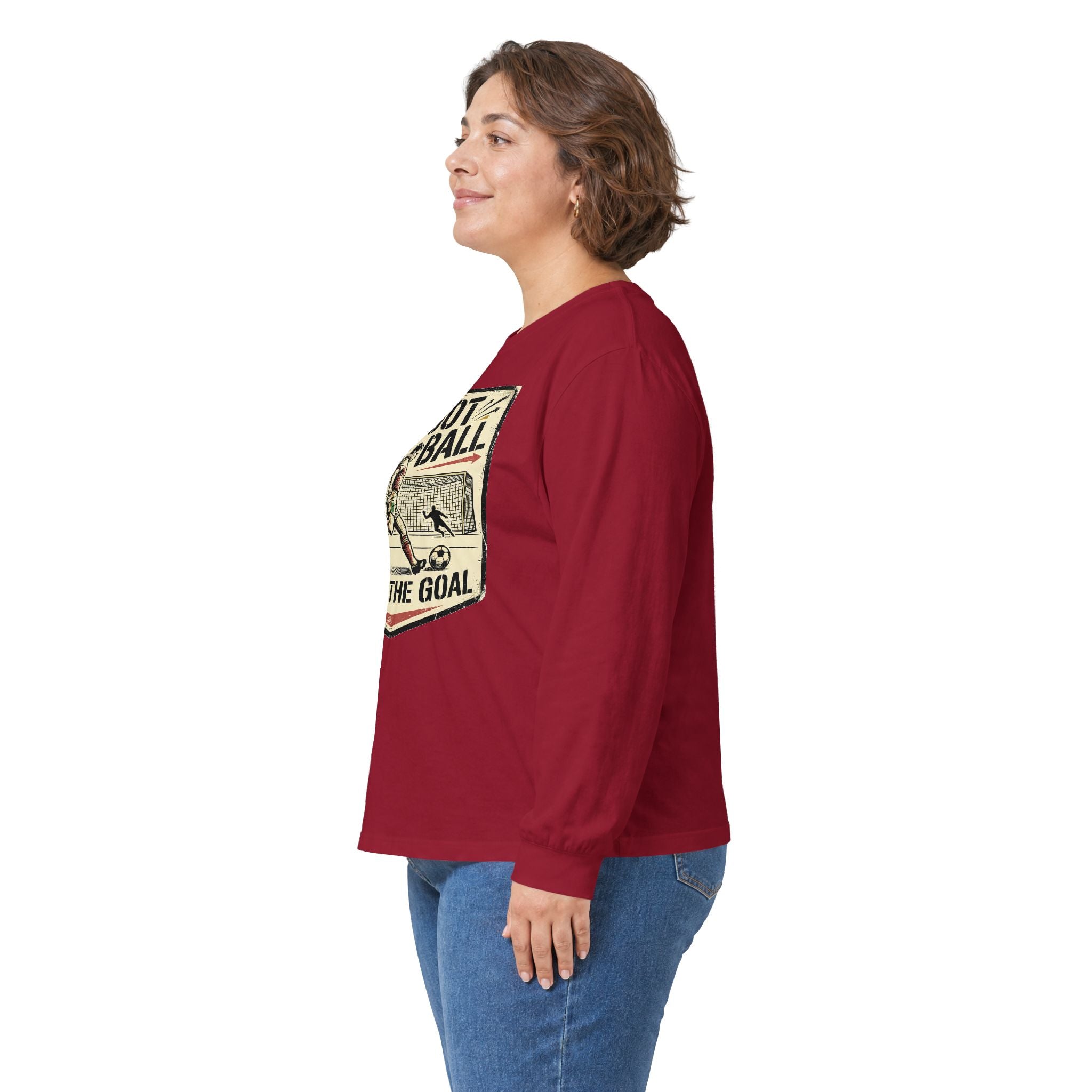 Shoot the Ball Soccer Long Sleeve Tee — Make the Goal Vintage Graphic