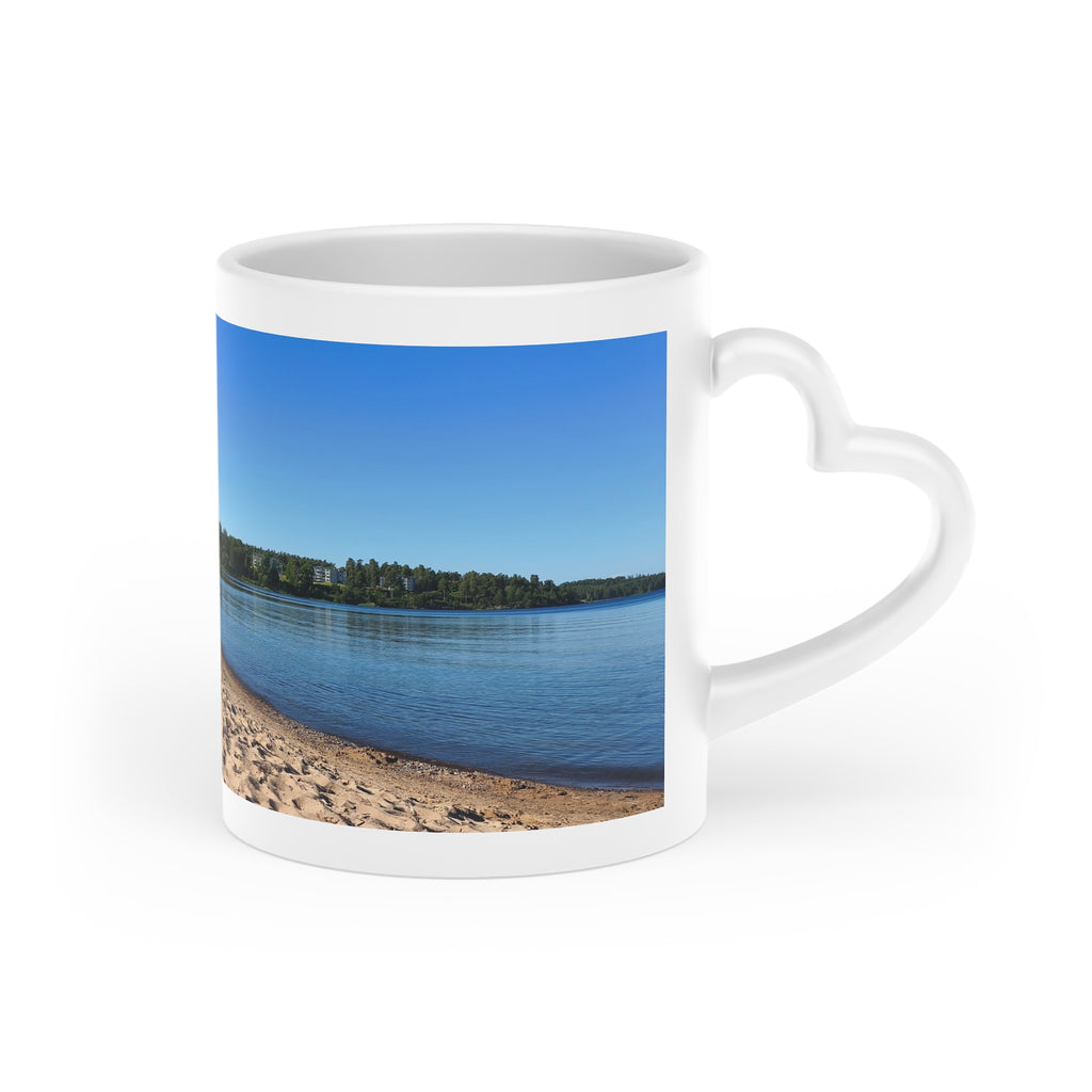Scenic Lakeside Beach Mug — Sunrise Shore Photo Coffee Cup