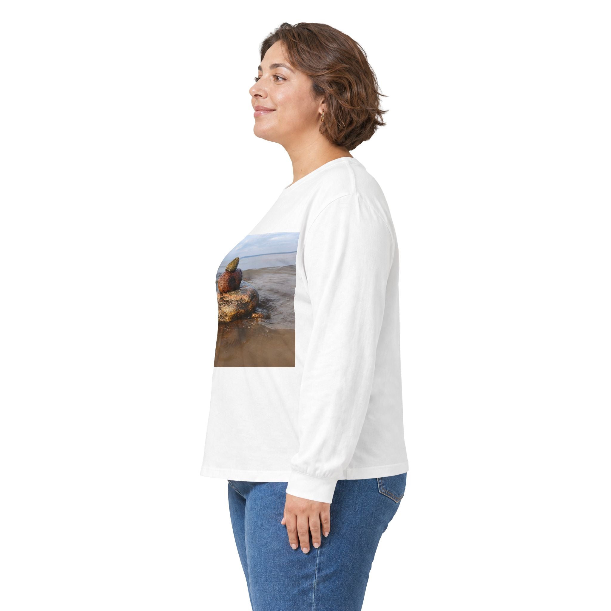 Stacked Beach Rocks Long Sleeve Tee — Coastal Zen Nature Shirt