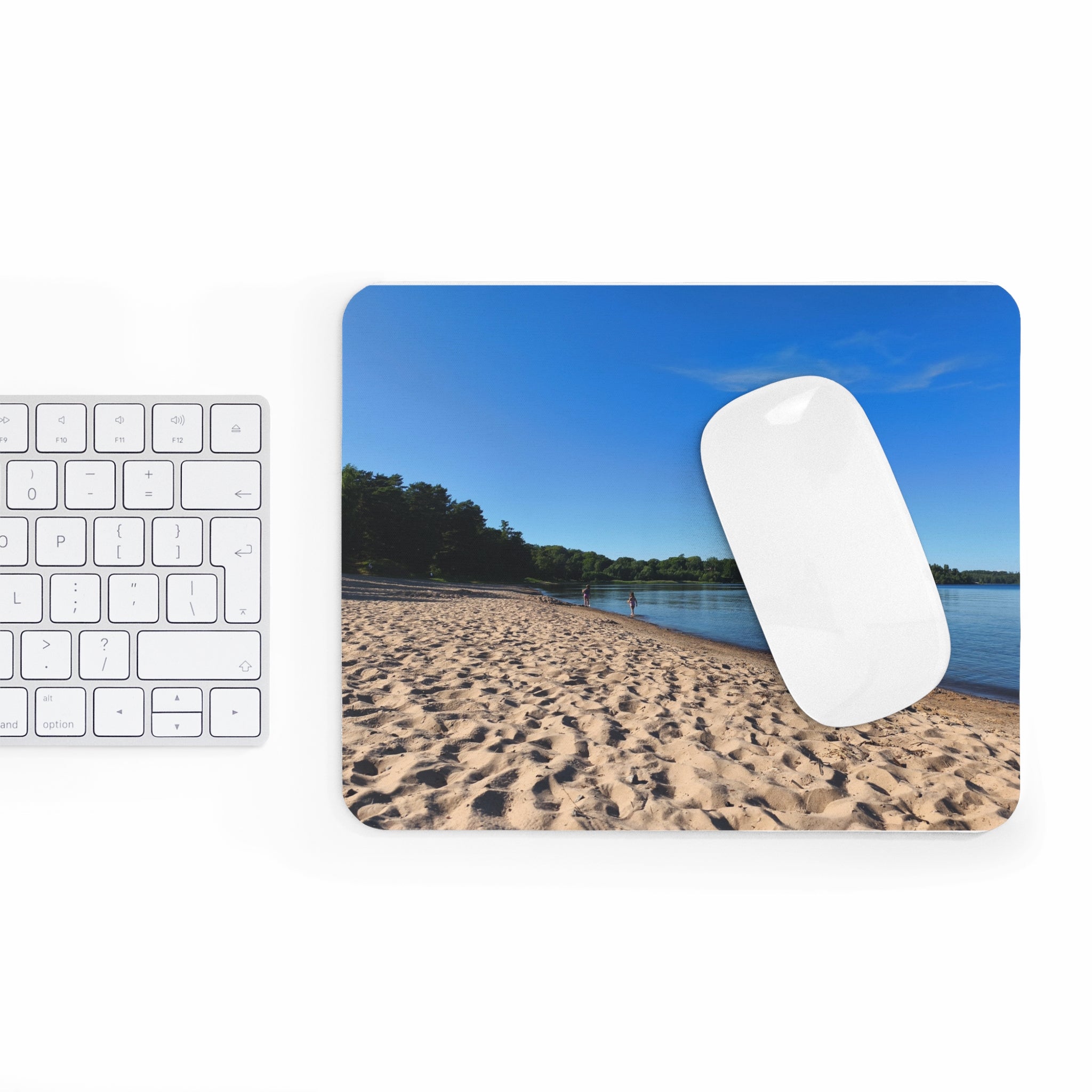 Beach Scene Mouse Pad — Calm Lakeside Sandscape Desk Mat