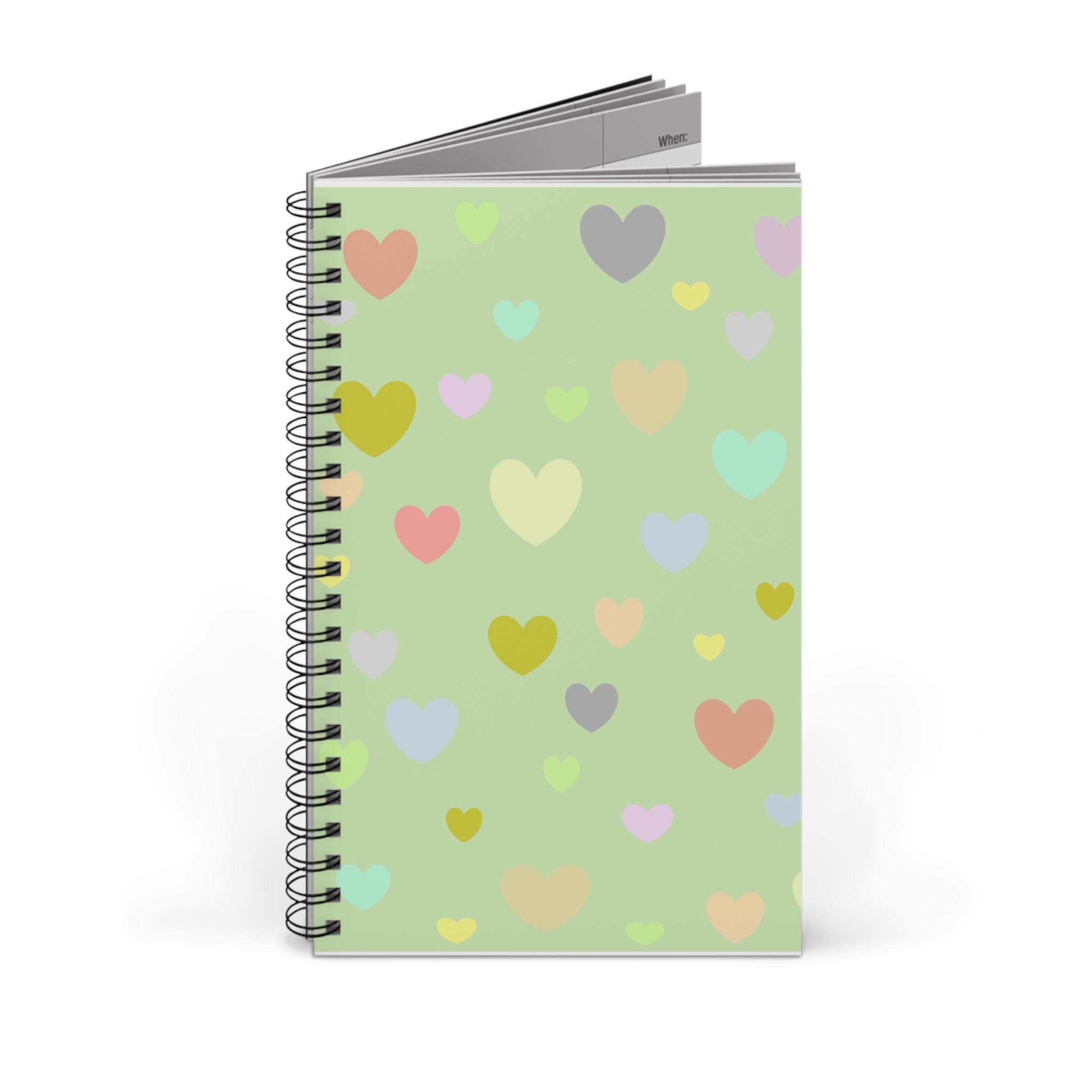 Pastel Heart Spiral Journal — Cute Green Notebook for Notes & Gratitude