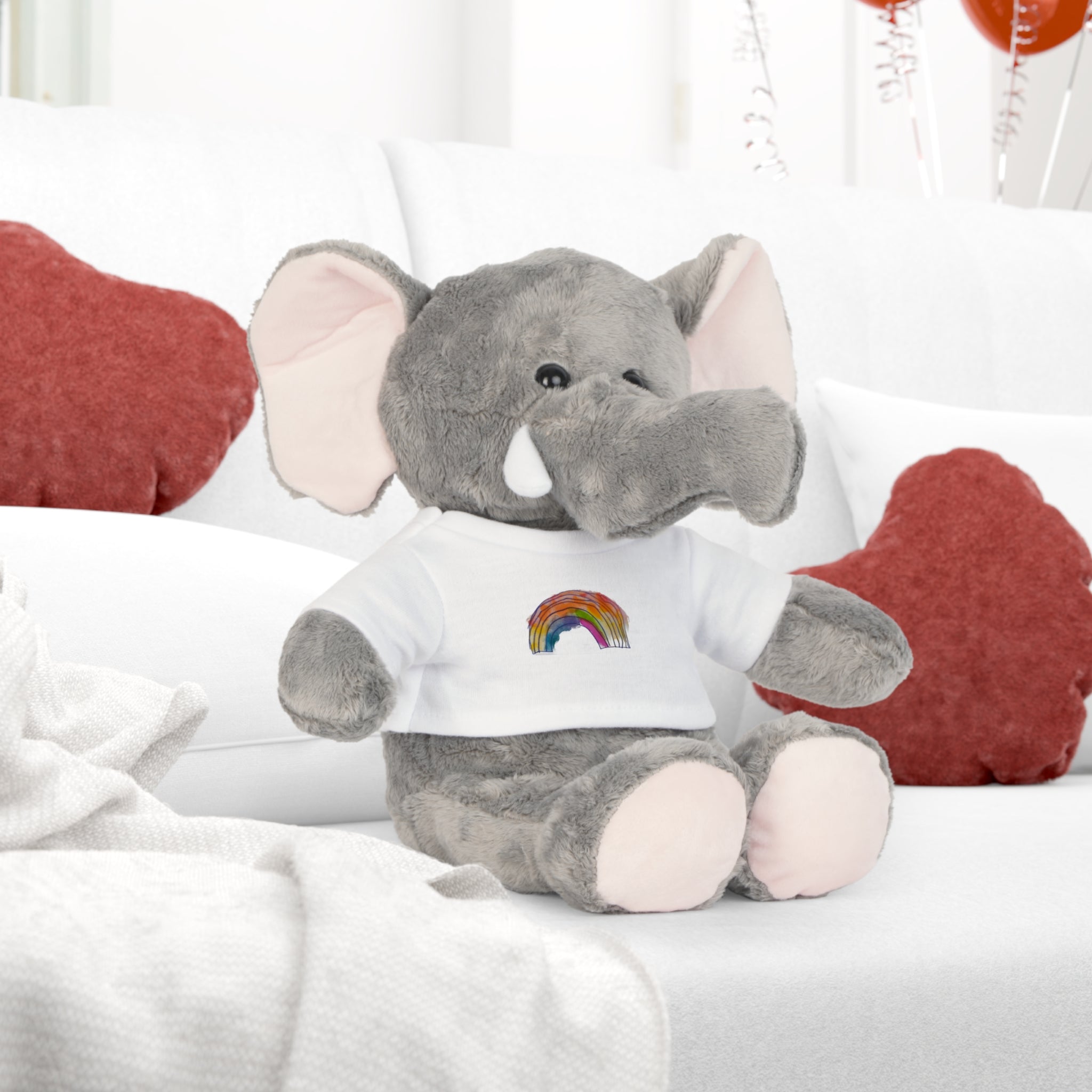 Rainbow Heart Teddy Plush with White T‑Shirt — Cute Rainbow Design Stuffed Bear Gift