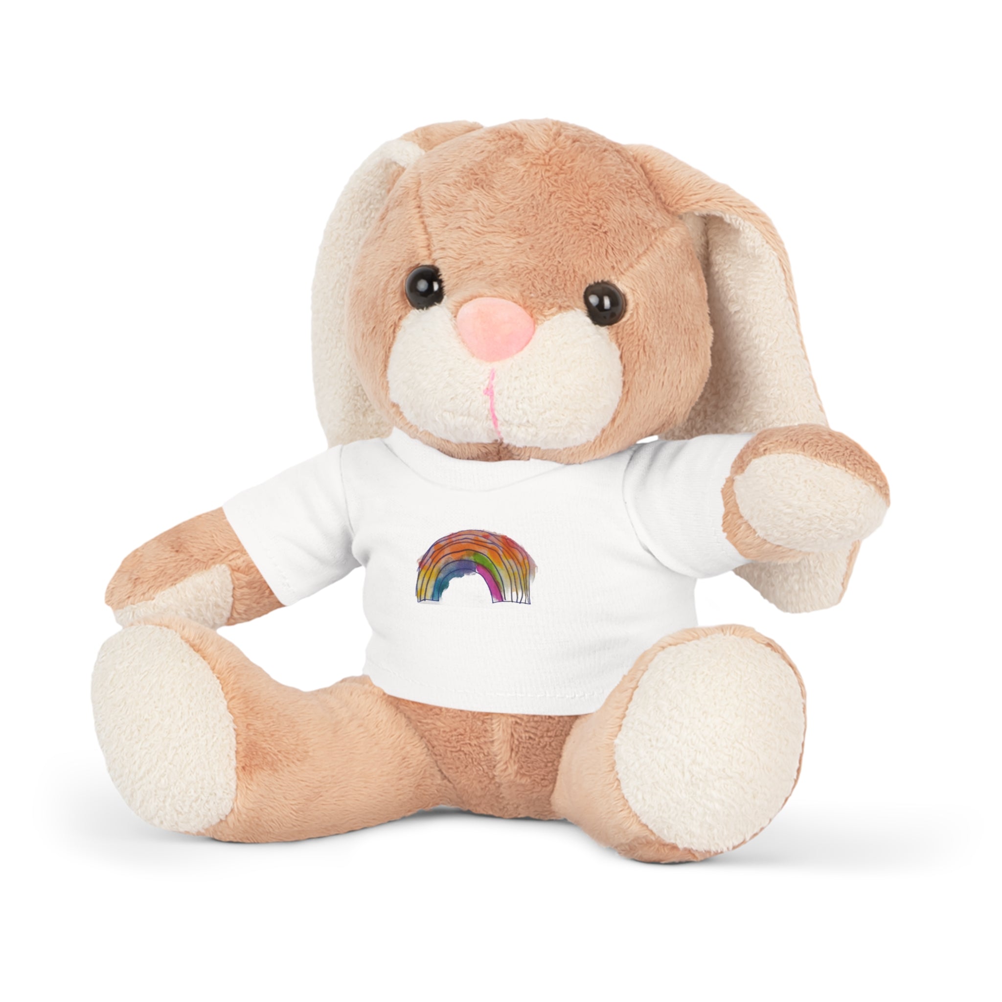 Rainbow Heart Teddy Plush with White T‑Shirt — Cute Rainbow Design Stuffed Bear Gift