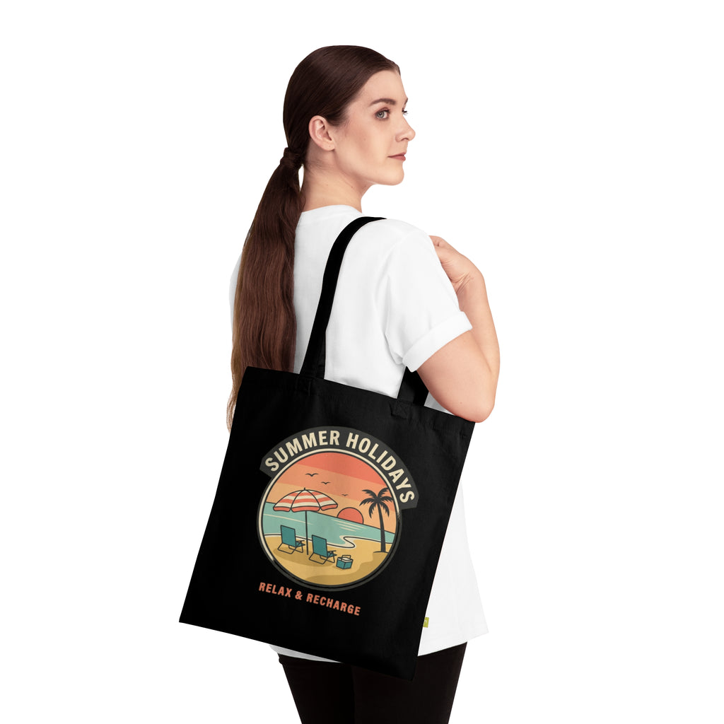 Tote Bag — Summer Holidays Beach Design “Relax & Recharge” Organic Cotton Tote