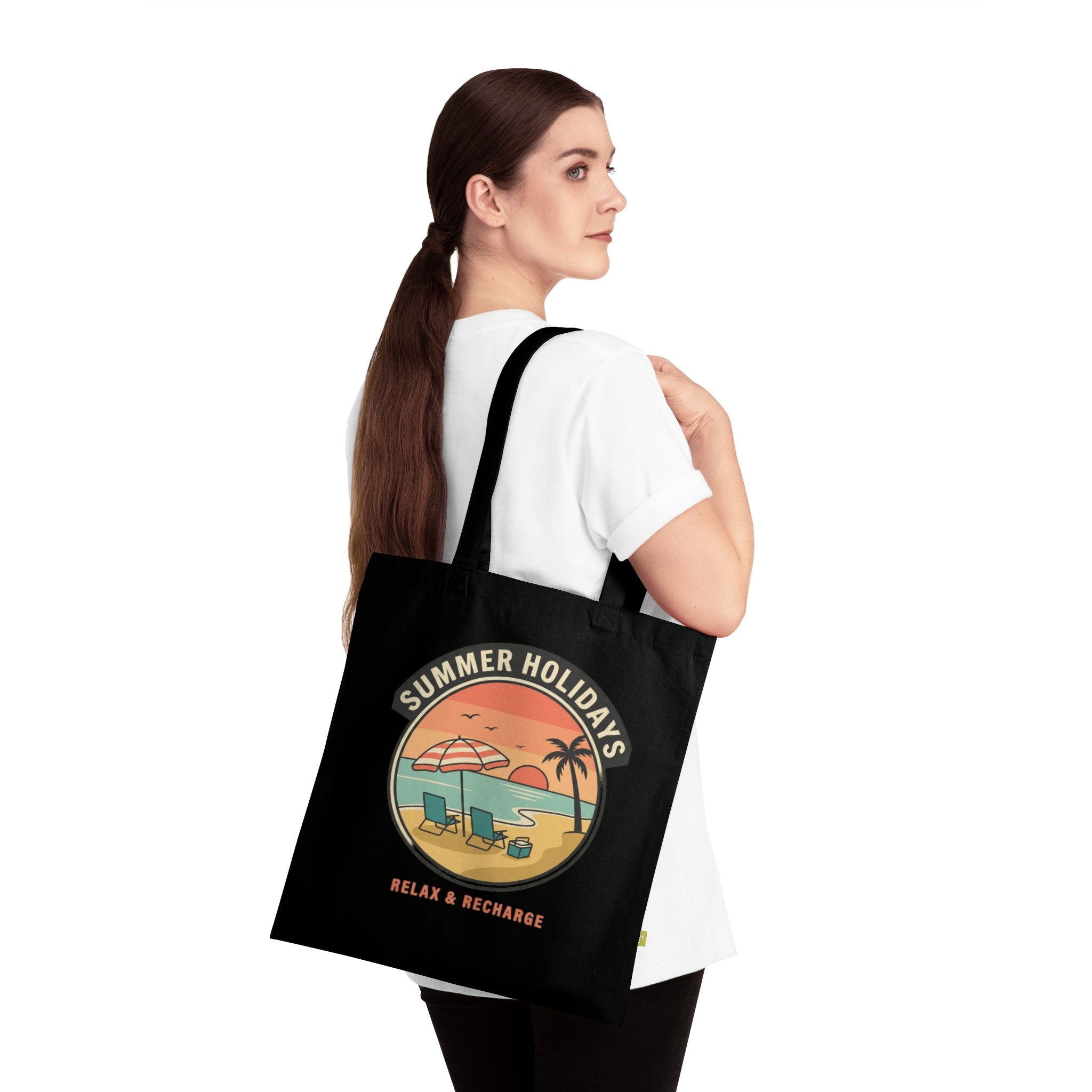 Tote Bag — Summer Holidays Beach Design “Relax & Recharge” Organic Cotton Tote