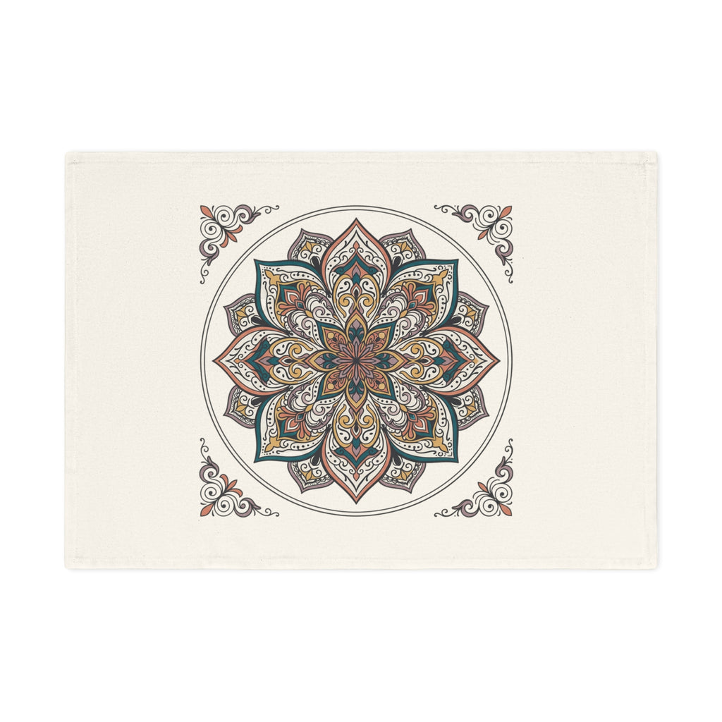 Mandala Cotton Tea Towel – Boho Floral Kitchen Towel, Earth Tone Decorative Dish Towel