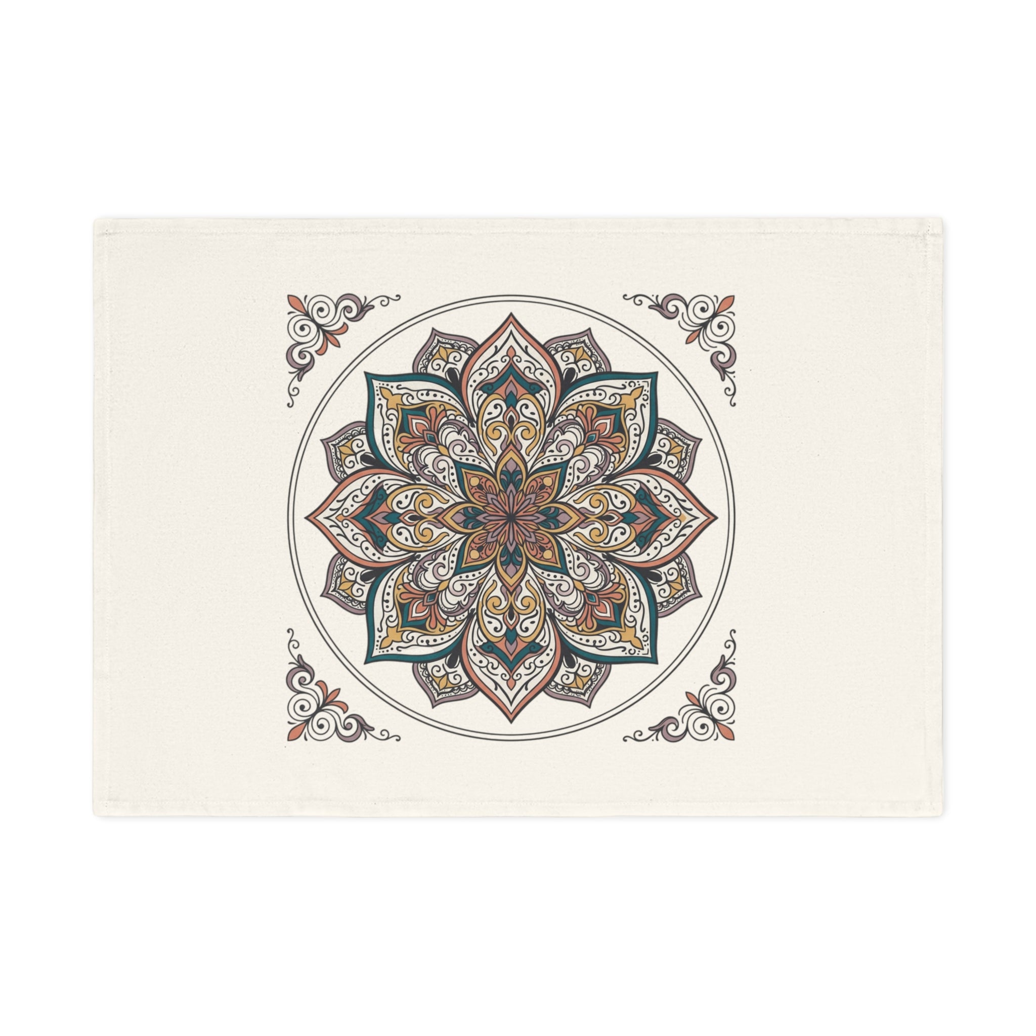 Mandala Cotton Tea Towel – Boho Floral Kitchen Towel, Earth Tone Decorative Dish Towel