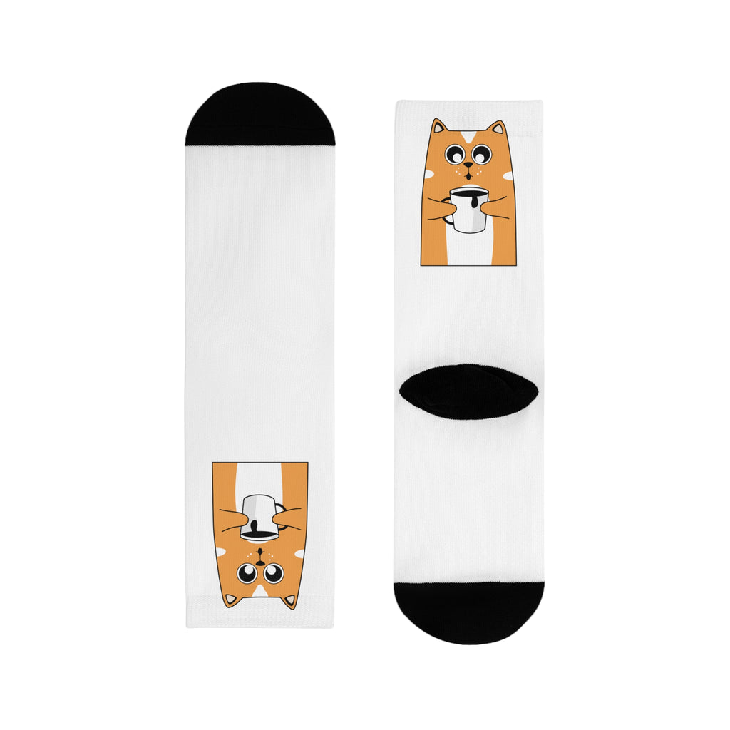 Cute Orange Cat Coffee Socks — Sublimated Crew Socks