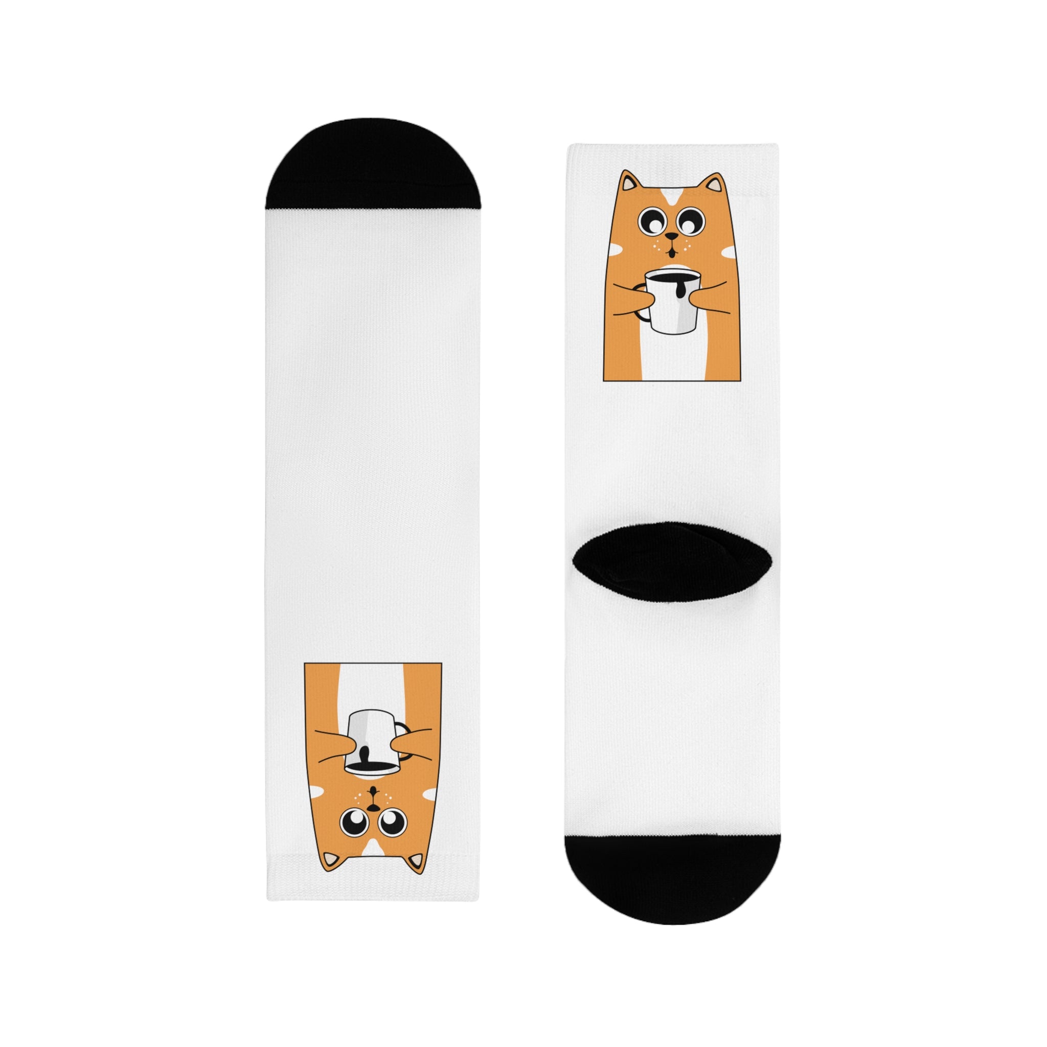 Cute Orange Cat Coffee Socks — Sublimated Crew Socks