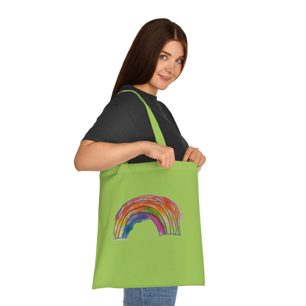 Watercolor Rainbow Cotton Tote Bag — Colorful Hand-Painted Grocery & Everyday Market Tote