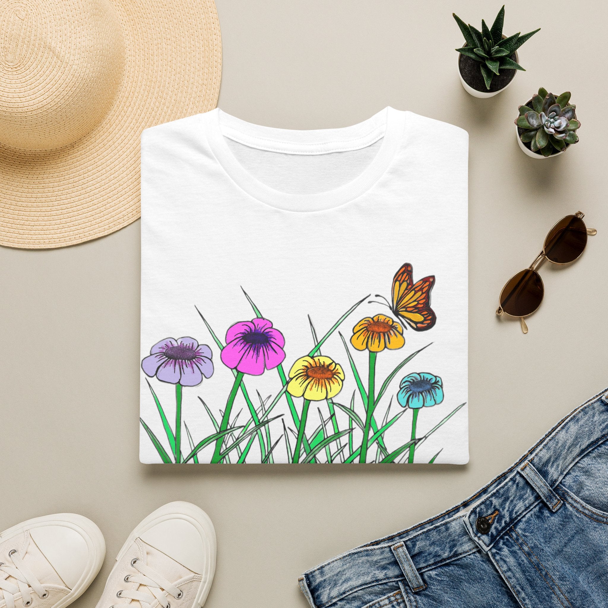 Floral Butterfly Garden T-Shirt — Colorful Wildflower Tee