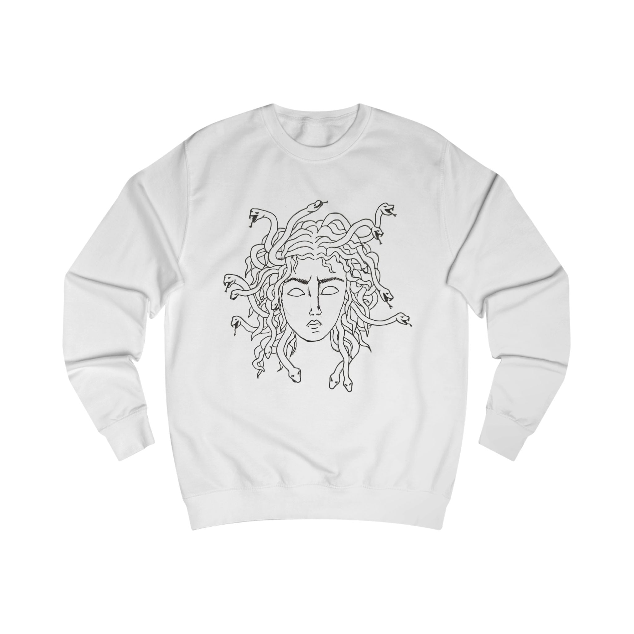 Medusa Line Art Sweatshirt — Mythical Snake-Head Graphic Crewneck