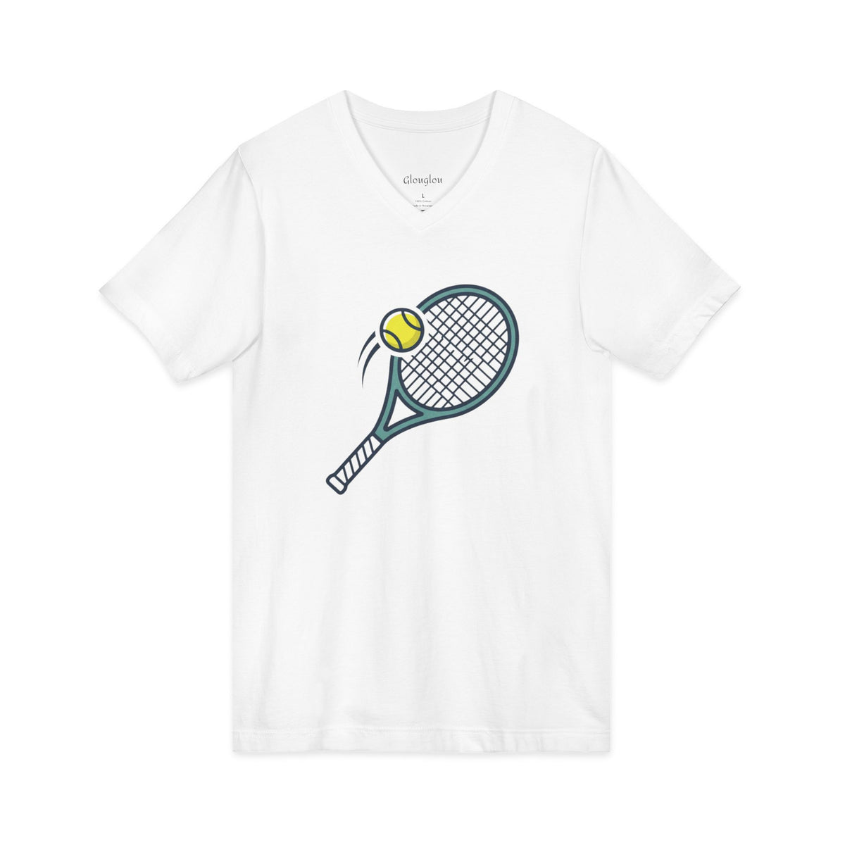 Tennis Racket & Ball V-Neck Tee — Casual Sporty Tee for Tennis Players