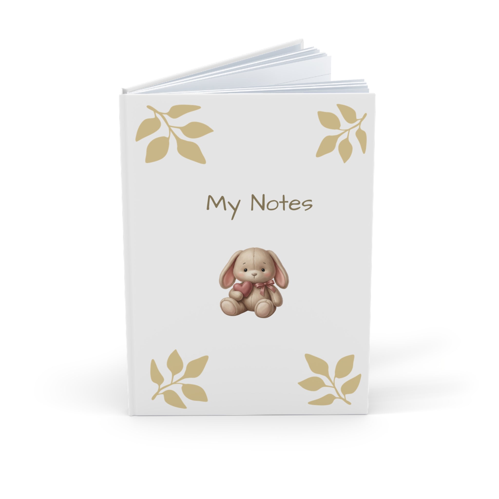A5 Hardcover Journal — "My Notes" Floral Leaf Design, Elegant Gold Corner Notebook