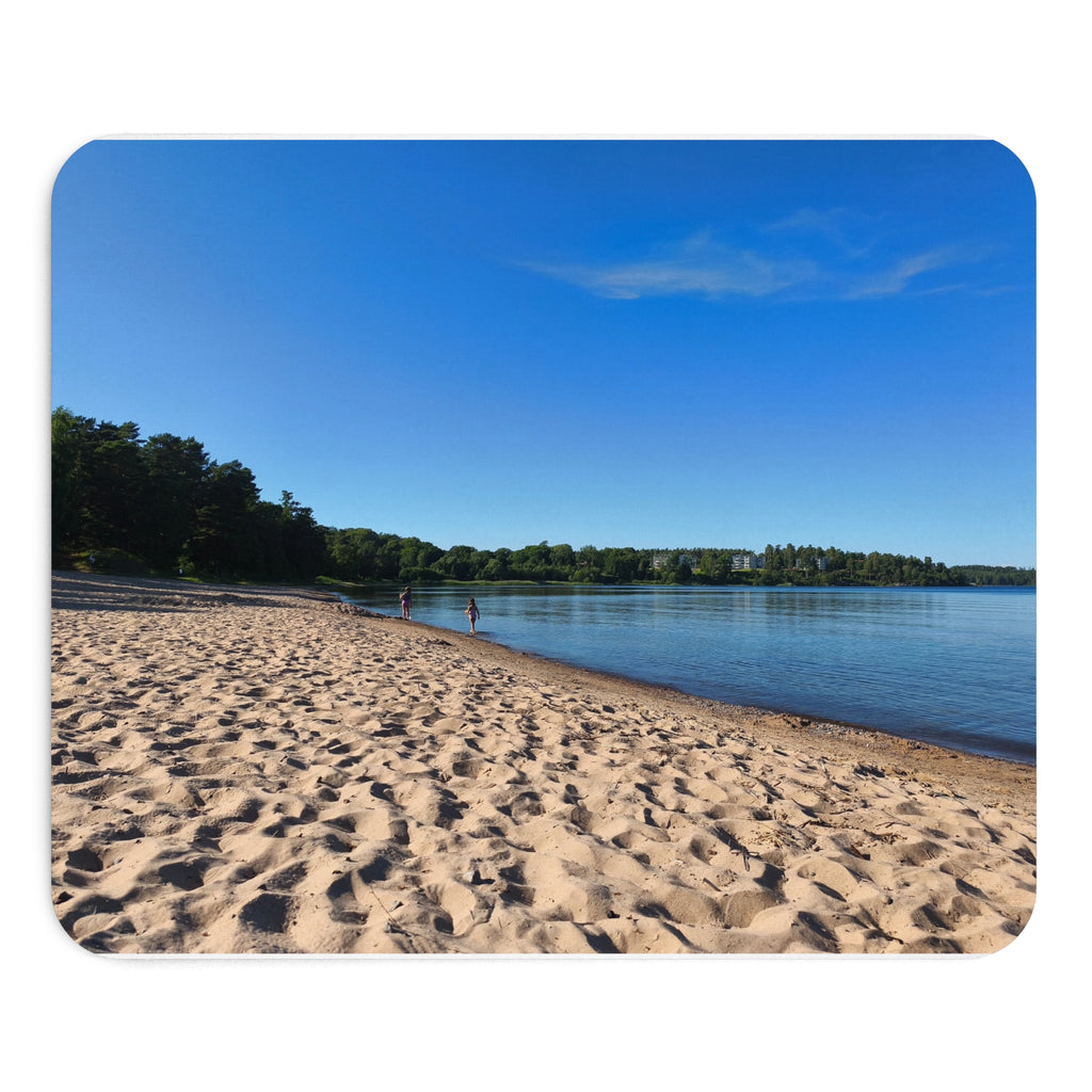 Beach Scene Mouse Pad — Calm Lakeside Sandscape Desk Mat