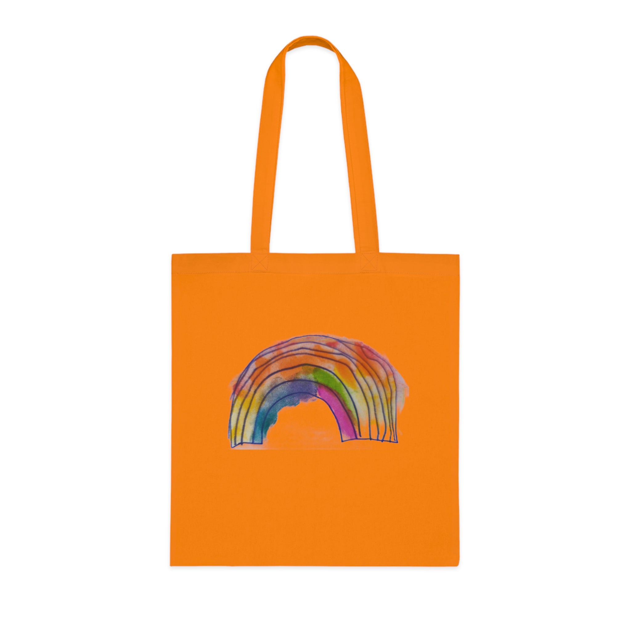 Watercolor Rainbow Cotton Tote Bag — Colorful Hand-Painted Grocery & Everyday Market Tote