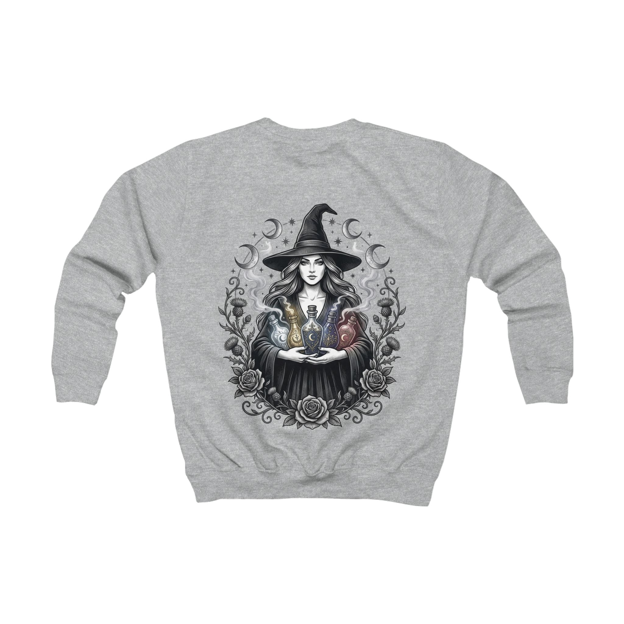 Kids Sweatshirt — Mystical Witch Girl Graphic Pullover (Magic Cauldron Halloween Top)