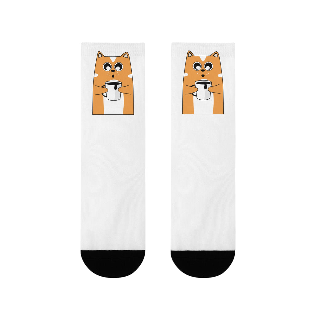 Cute Orange Cat Coffee Socks — Sublimated Crew Socks