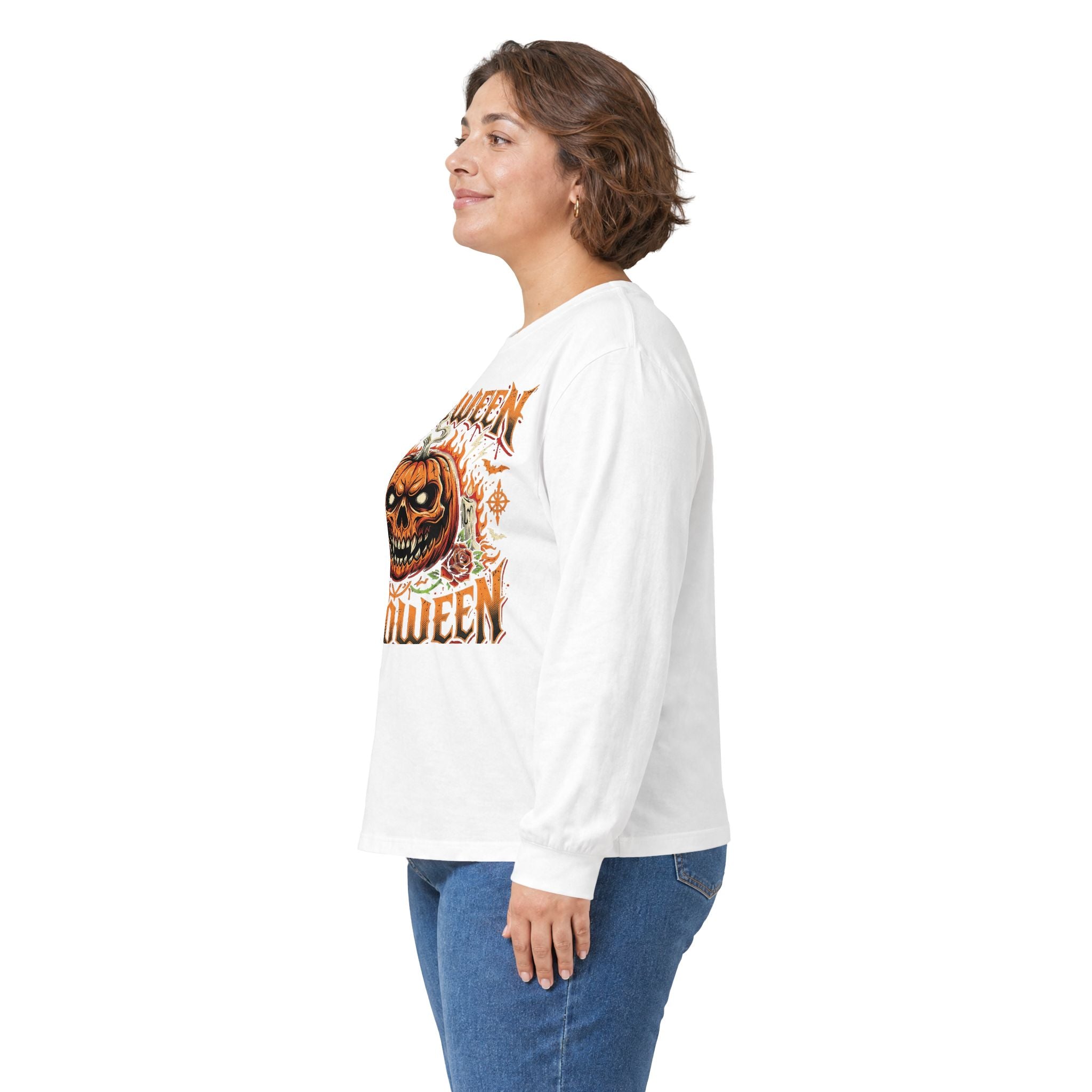 Halloween Pumpkin Long Sleeve Tee — Retro Scary Jack-O'-Lantern Graphic