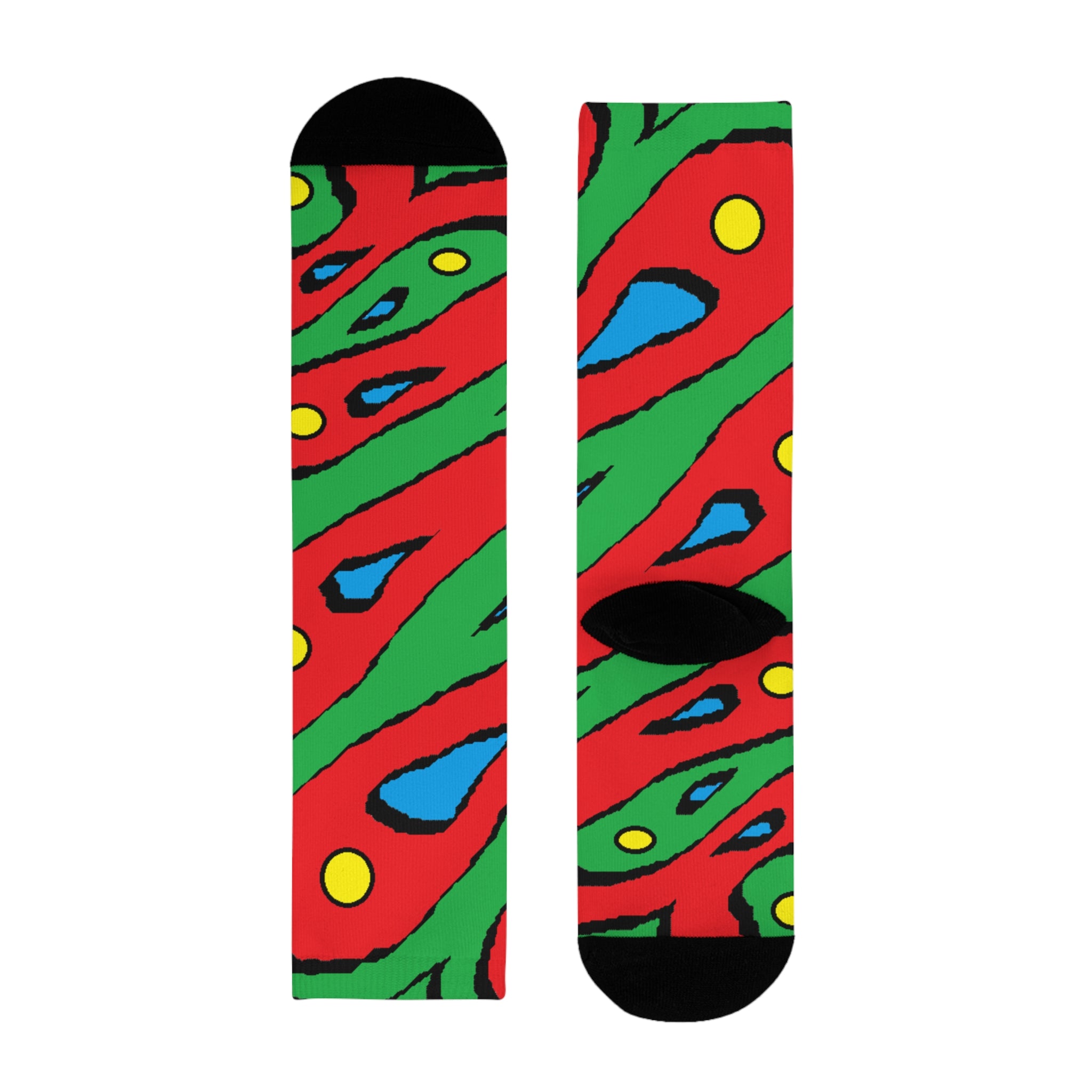 Abstract Colorful Swirl Crew Socks – Bold Red, Green & Blue Sublimation Design
