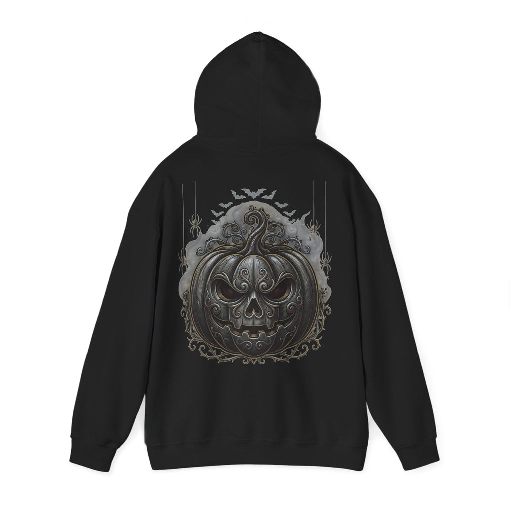 Halloween Gothic Pumpkin Hoodie — Black Ornate Jack-O'-Lantern Back Print
