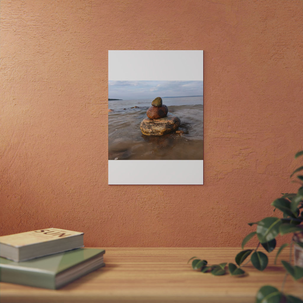 Stacked Beach Rocks Aluminum Panel Wall Art — Serene Coastal Zen Photo Print