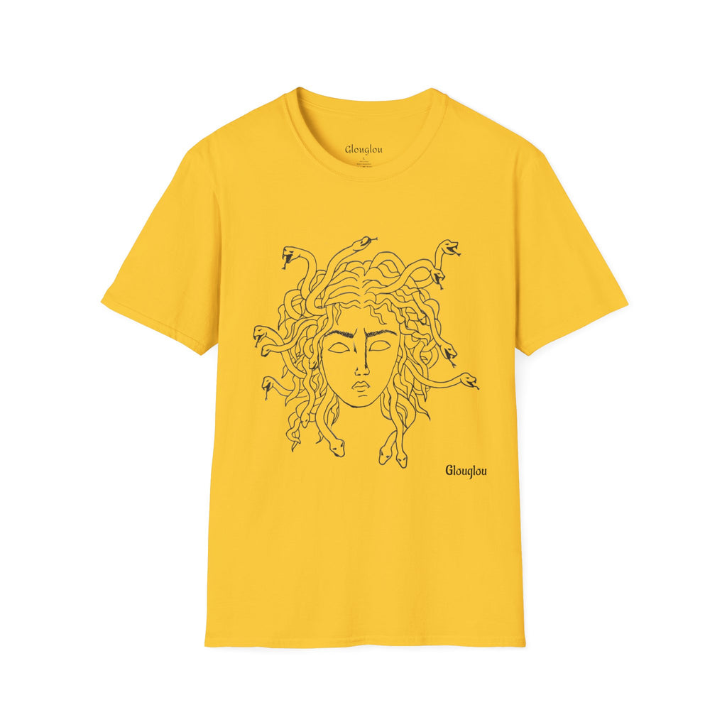 Medusa Line Art T-Shirt | Mythology Snake Hair Illustration