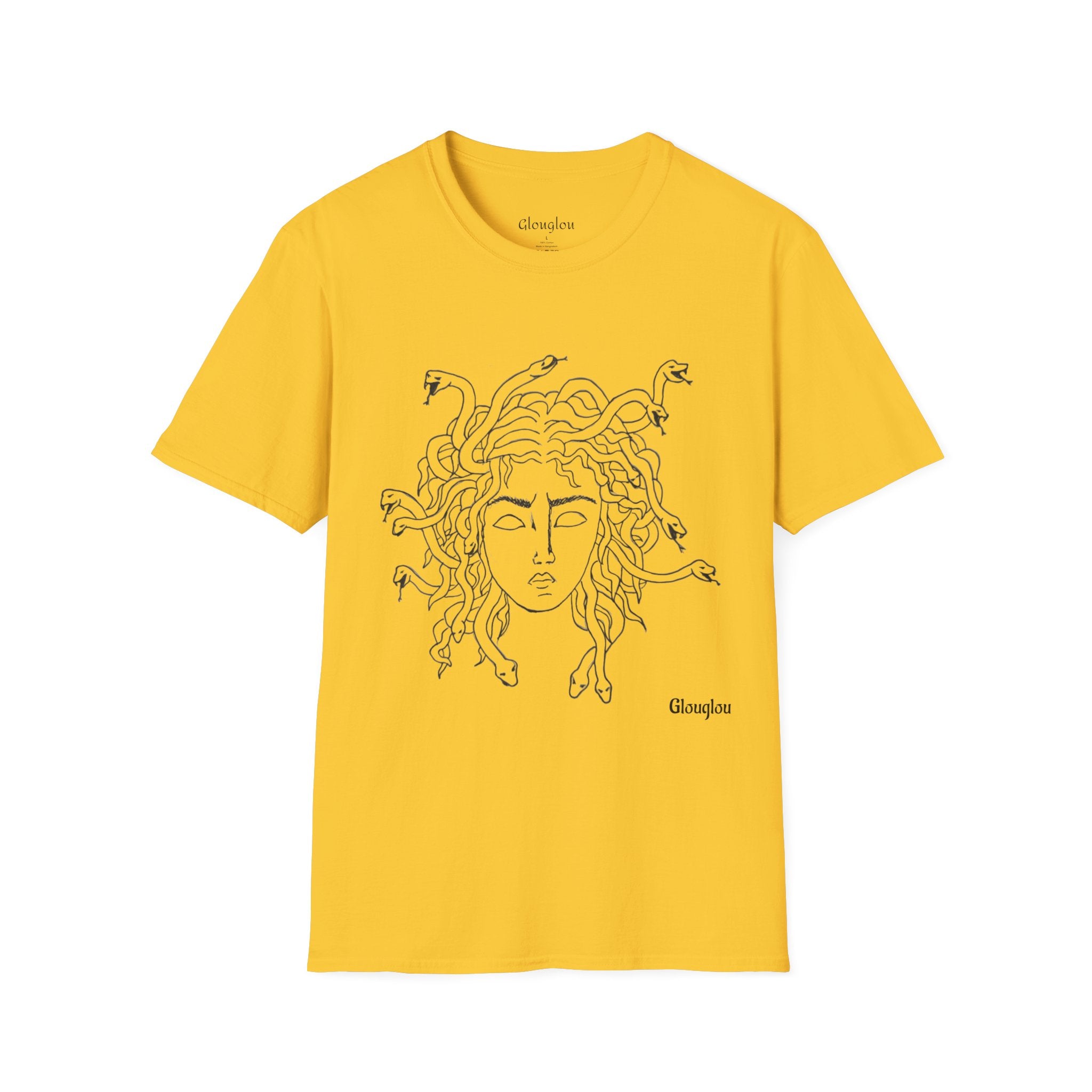Medusa Line Art T-Shirt | Mythology Snake Hair Illustration