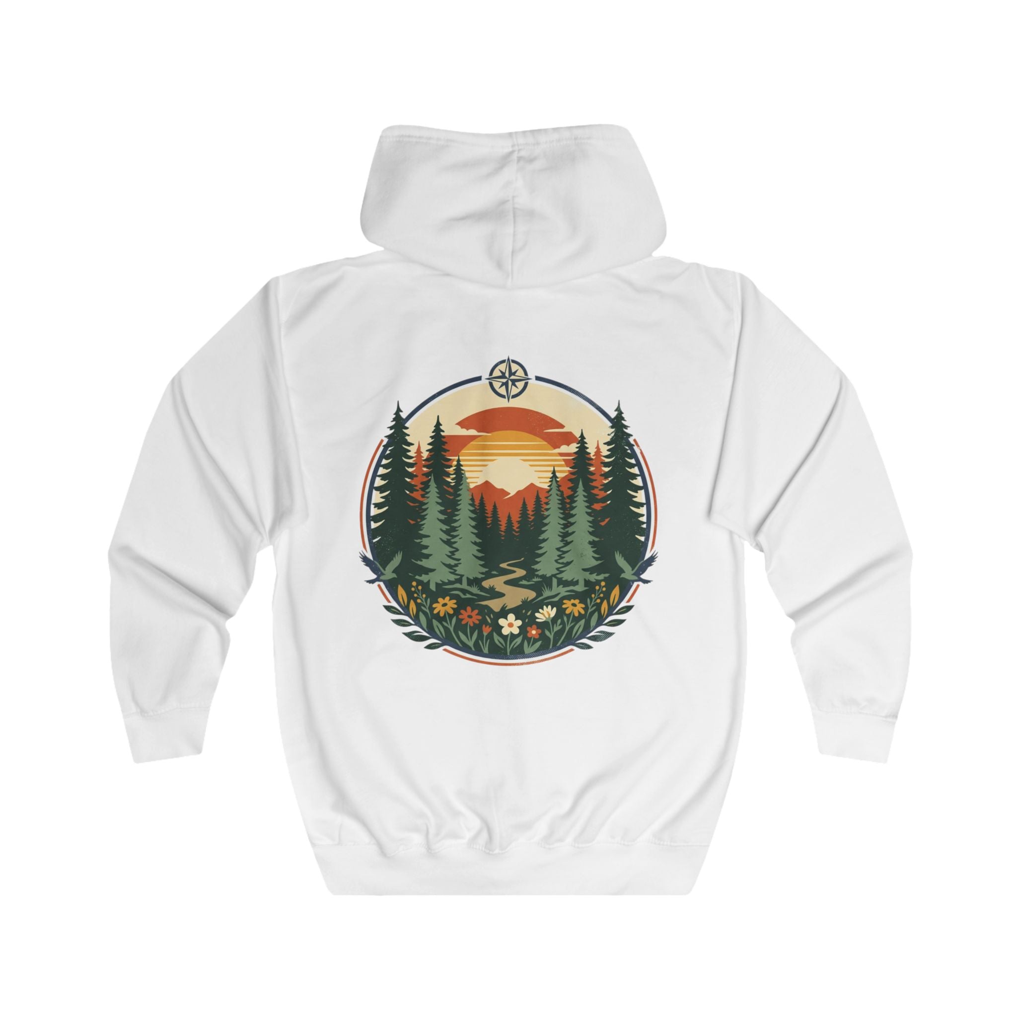 Nature Sunset Zip Hoodie — Forest Trail Graphic Full-Zip Hoodie