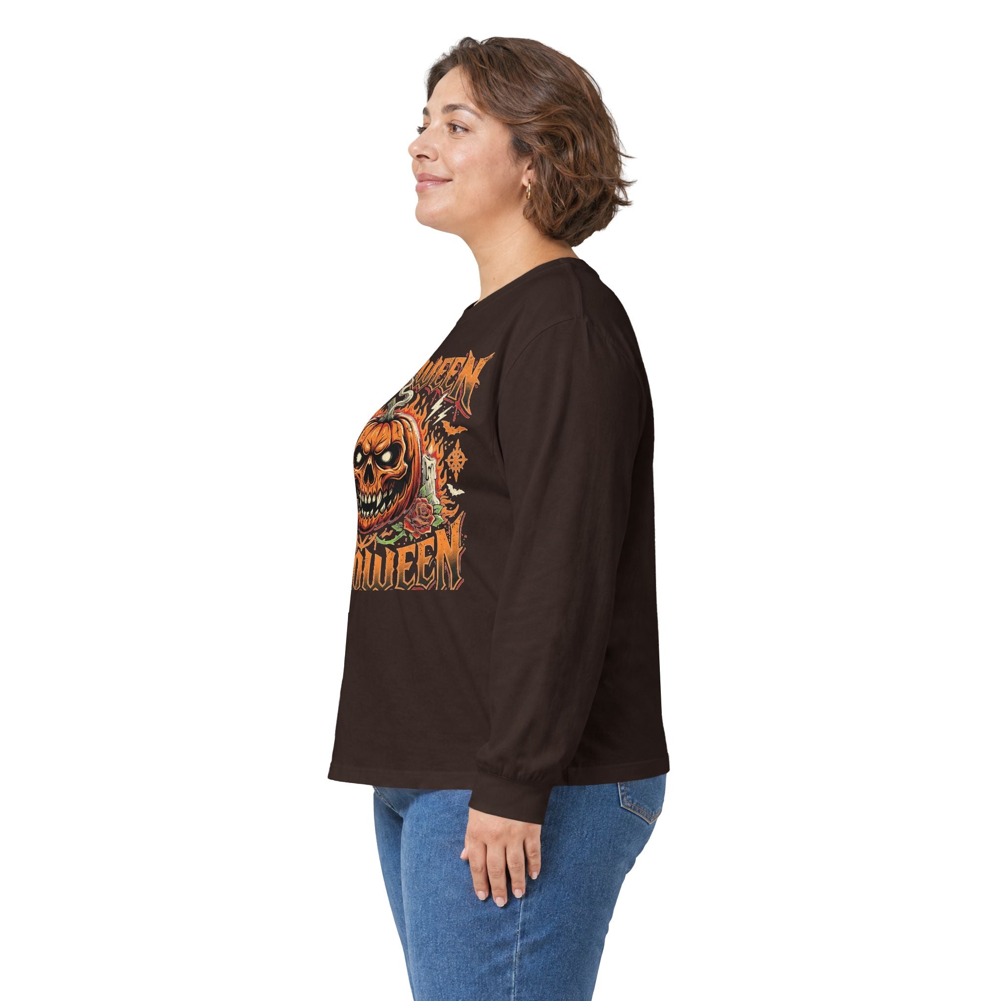 Halloween Pumpkin Long Sleeve Tee — Retro Scary Jack-O'-Lantern Graphic