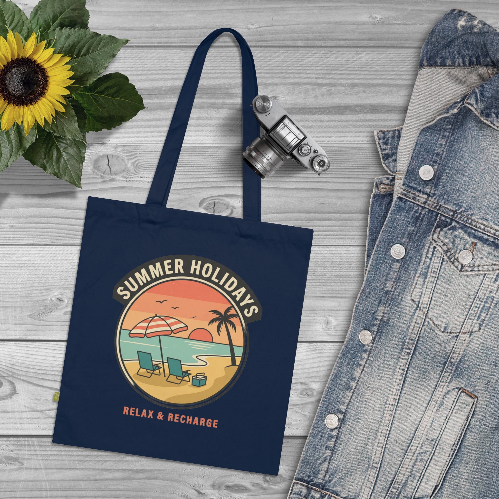 Tote Bag — Summer Holidays Beach Design “Relax & Recharge” Organic Cotton Tote