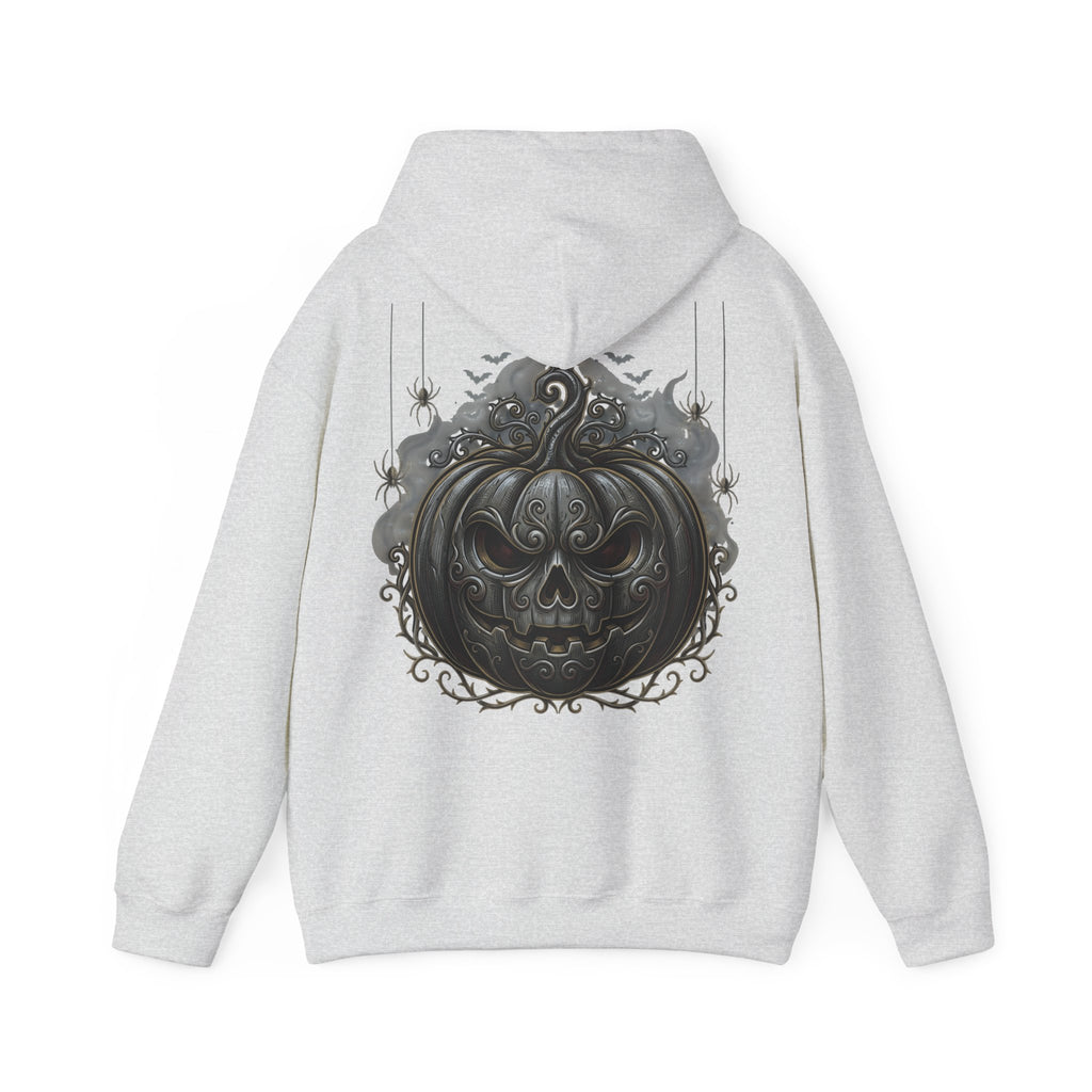 Halloween Gothic Pumpkin Hoodie — Black Ornate Jack-O'-Lantern Back Print