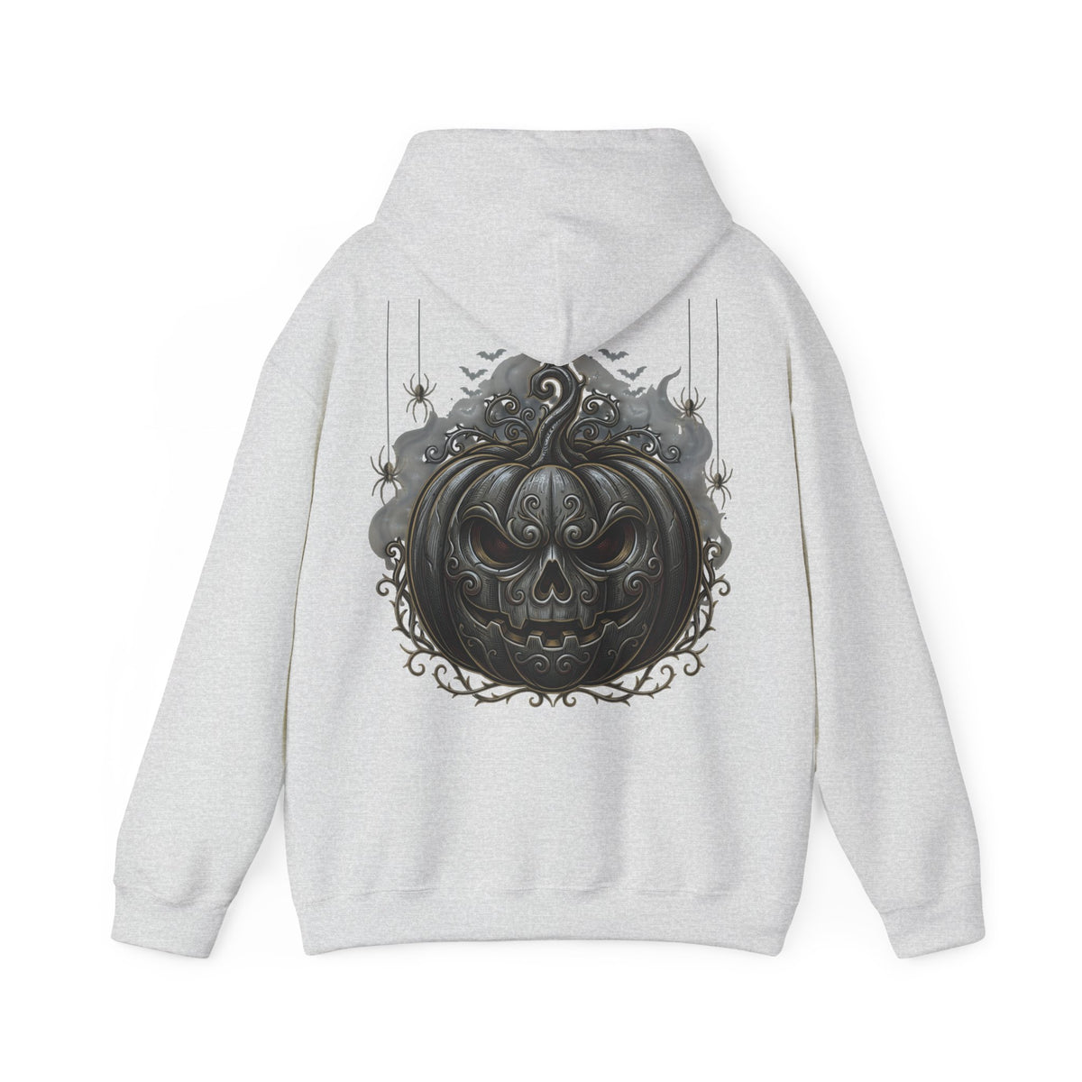 Halloween Gothic Pumpkin Hoodie — Black Ornate Jack-O'-Lantern Back Print
