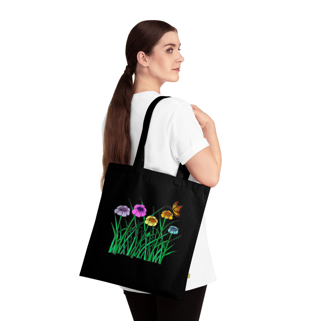 Floral Meadow Tote Bag — Colorful Wildflowers & Butterfly Organic Cotton Tote