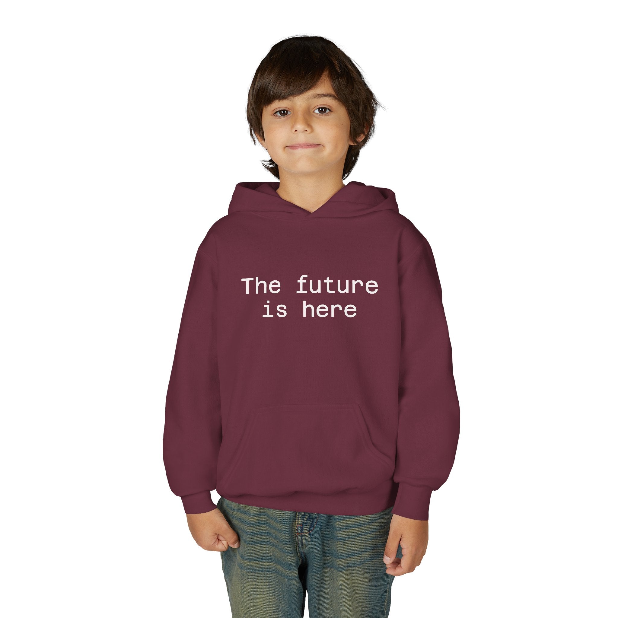 Youth Hoodie “The Future Is Here” Minimalist Slogan Sweatshirt