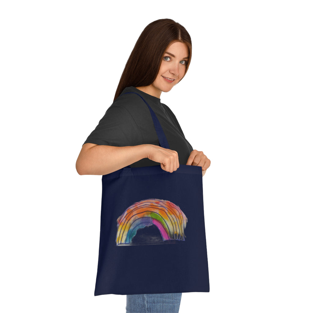 Watercolor Rainbow Cotton Tote Bag — Colorful Hand-Painted Grocery & Everyday Market Tote