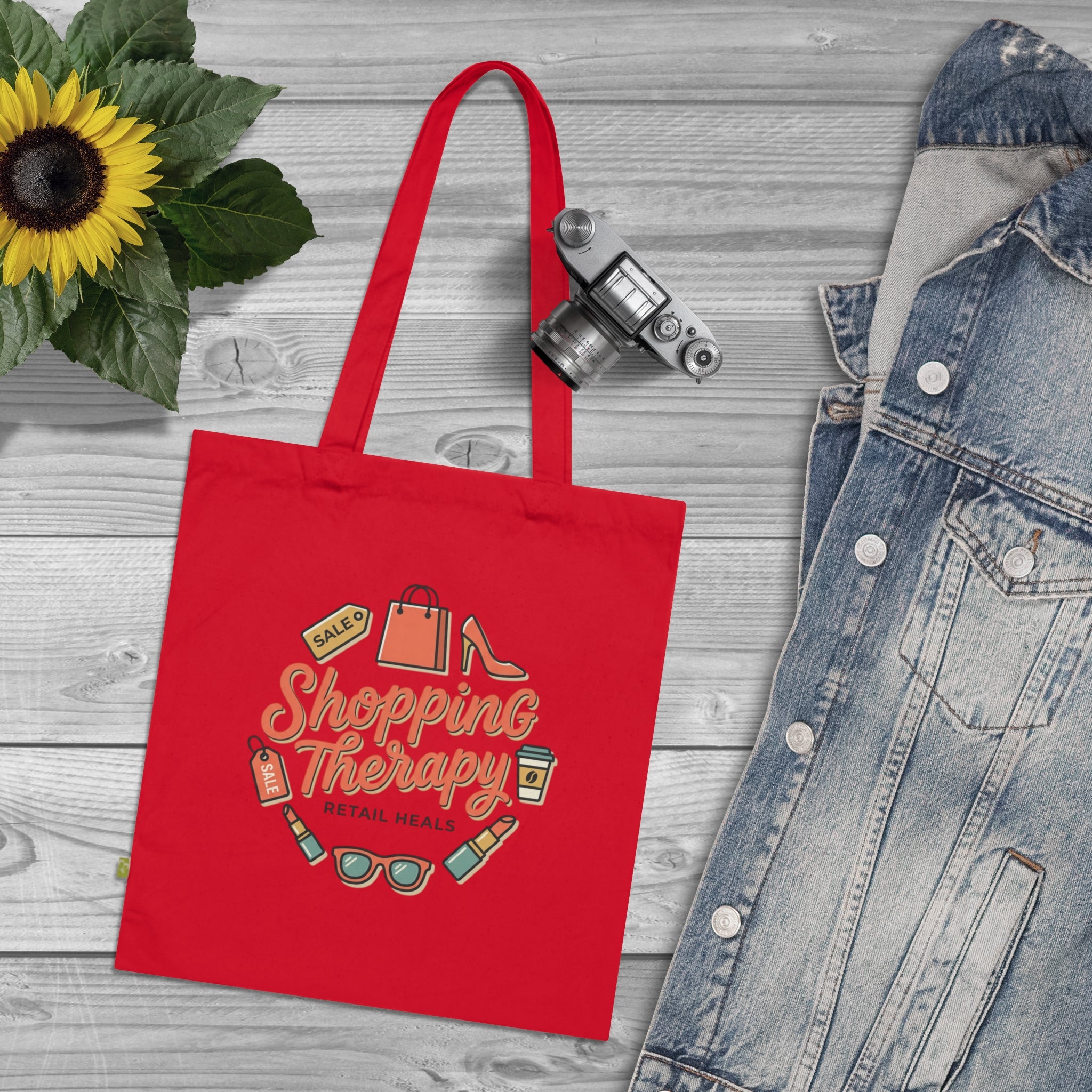 Shopping Therapy Organic Tote Bag — Retro Fashion Graphic Tote
