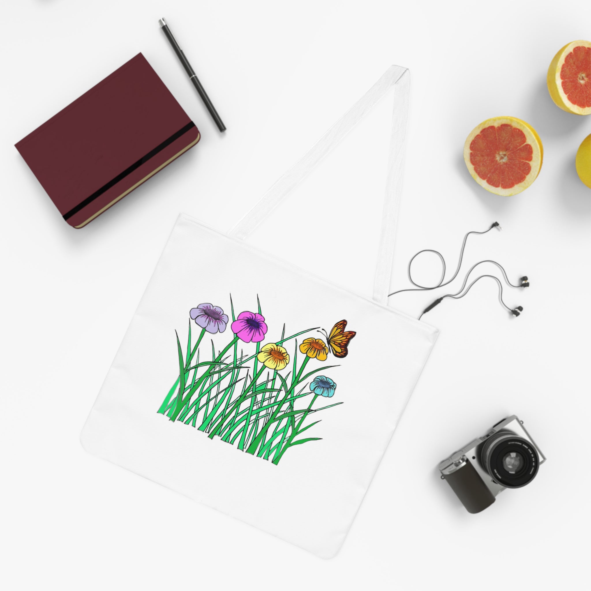 Floral Meadow Tote Bag — Wildflower & Butterfly Shoulder Bag
