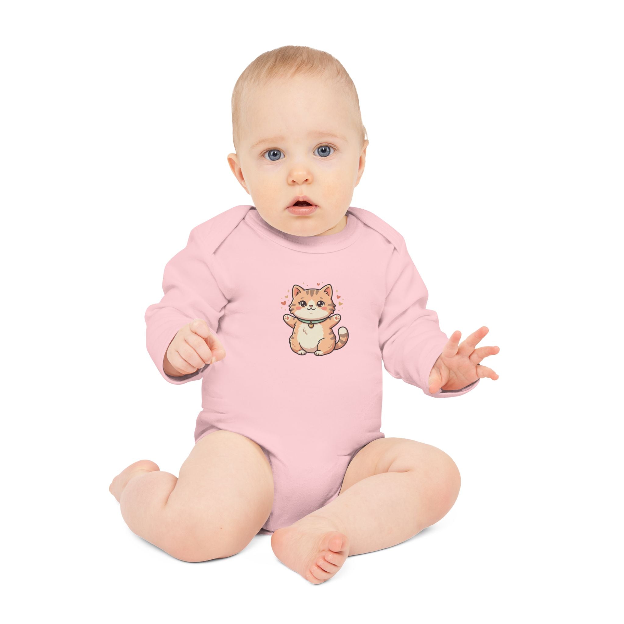 Baby Bodysuit — Cute Kawaii Ginger Cat Illustration Long-Sleeve Organic Onesie