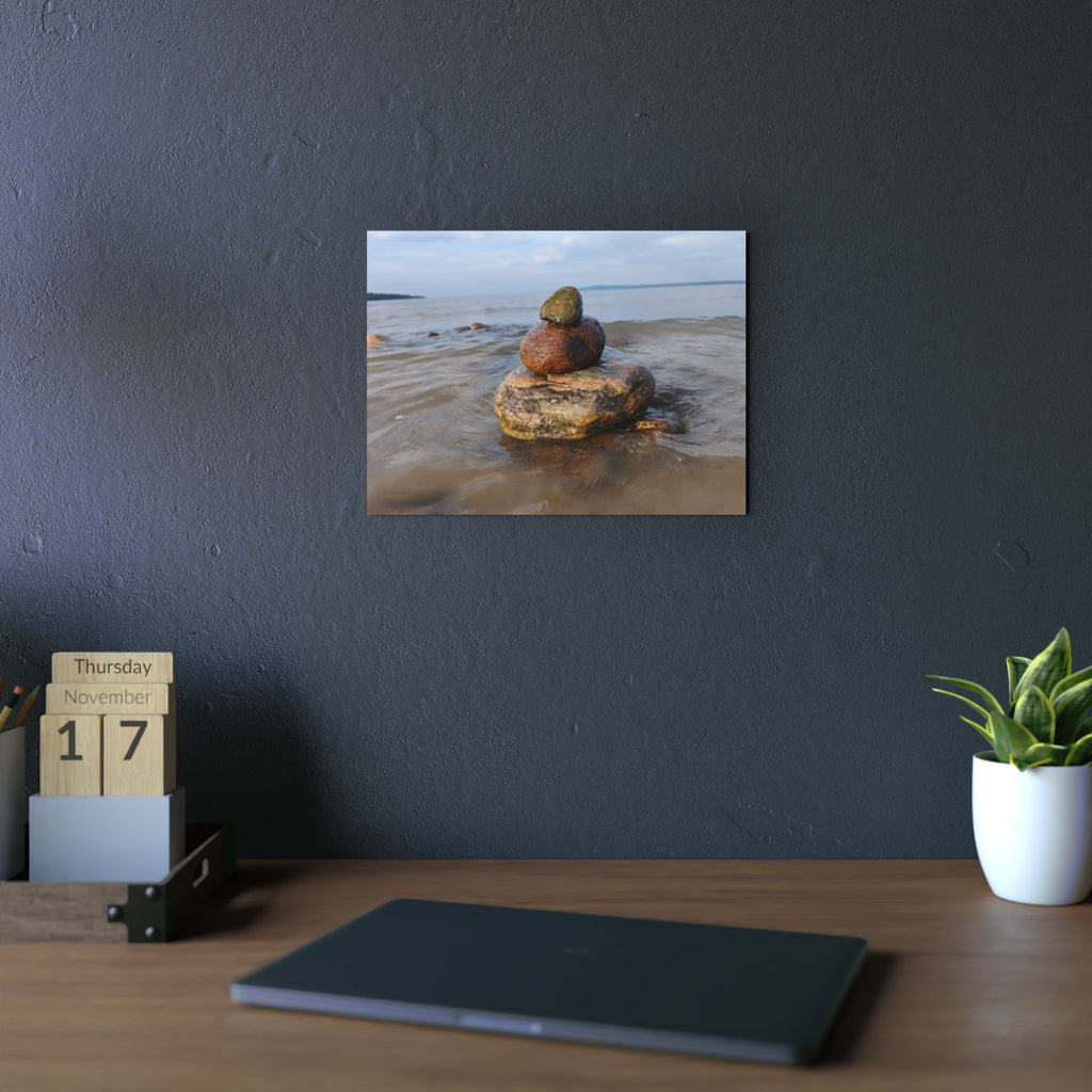 Stacked Beach Rocks Aluminum Panel Wall Art — Serene Coastal Zen Photo Print