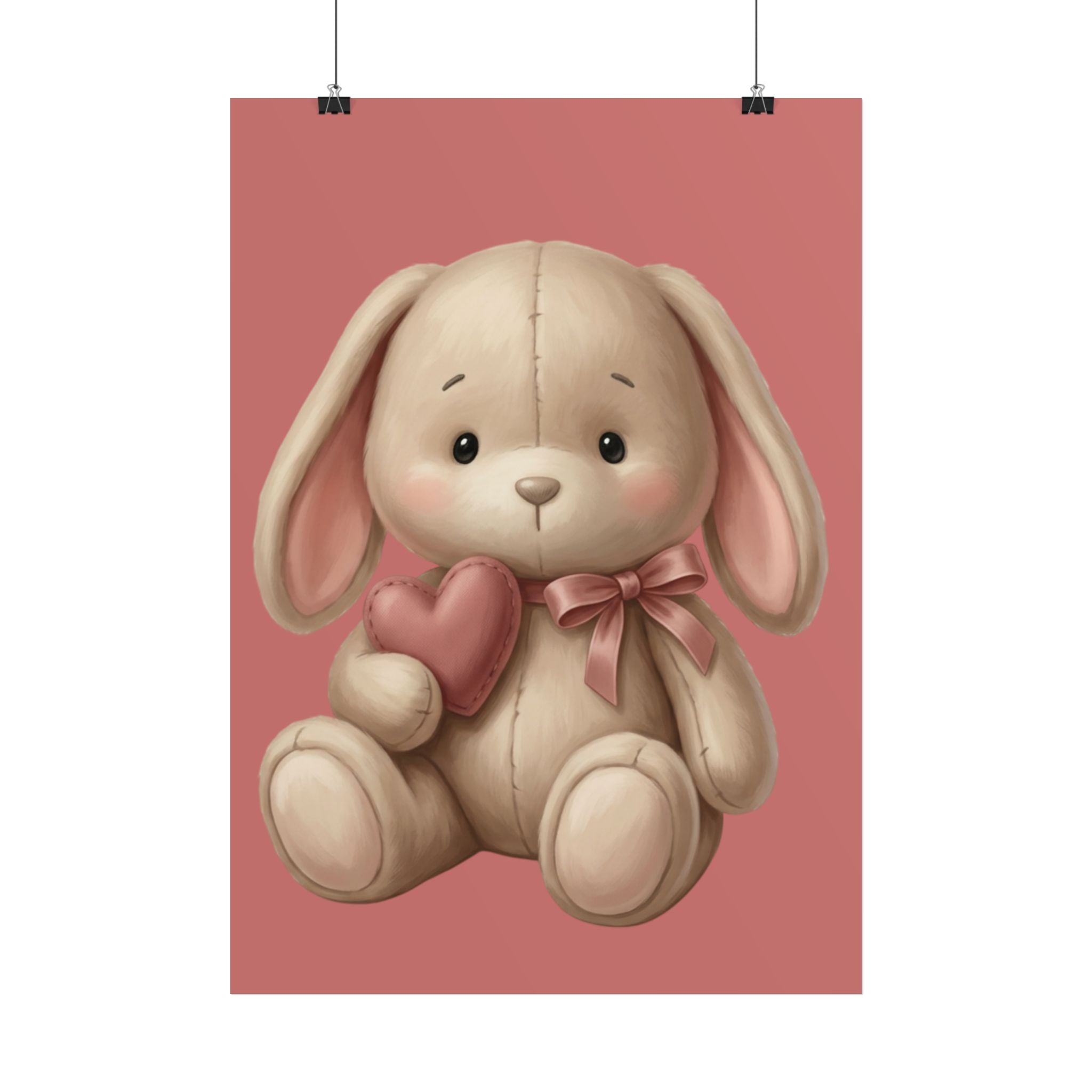 Cute Bunny Heart Poster — Nursery Wall Art for Baby Girl, Soft Pink Plush Rabbit Print