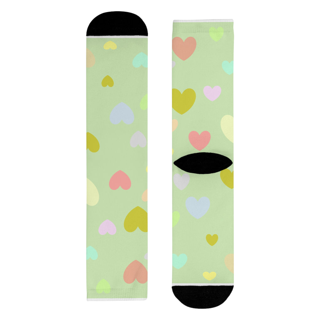 Pastel Heart Crew Socks — Cute Sublimation Socks for Women & Teens